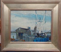  Impressionistisches Ölgemälde der Marine, Michael Budden, Arbeitsboot, The Discovery
