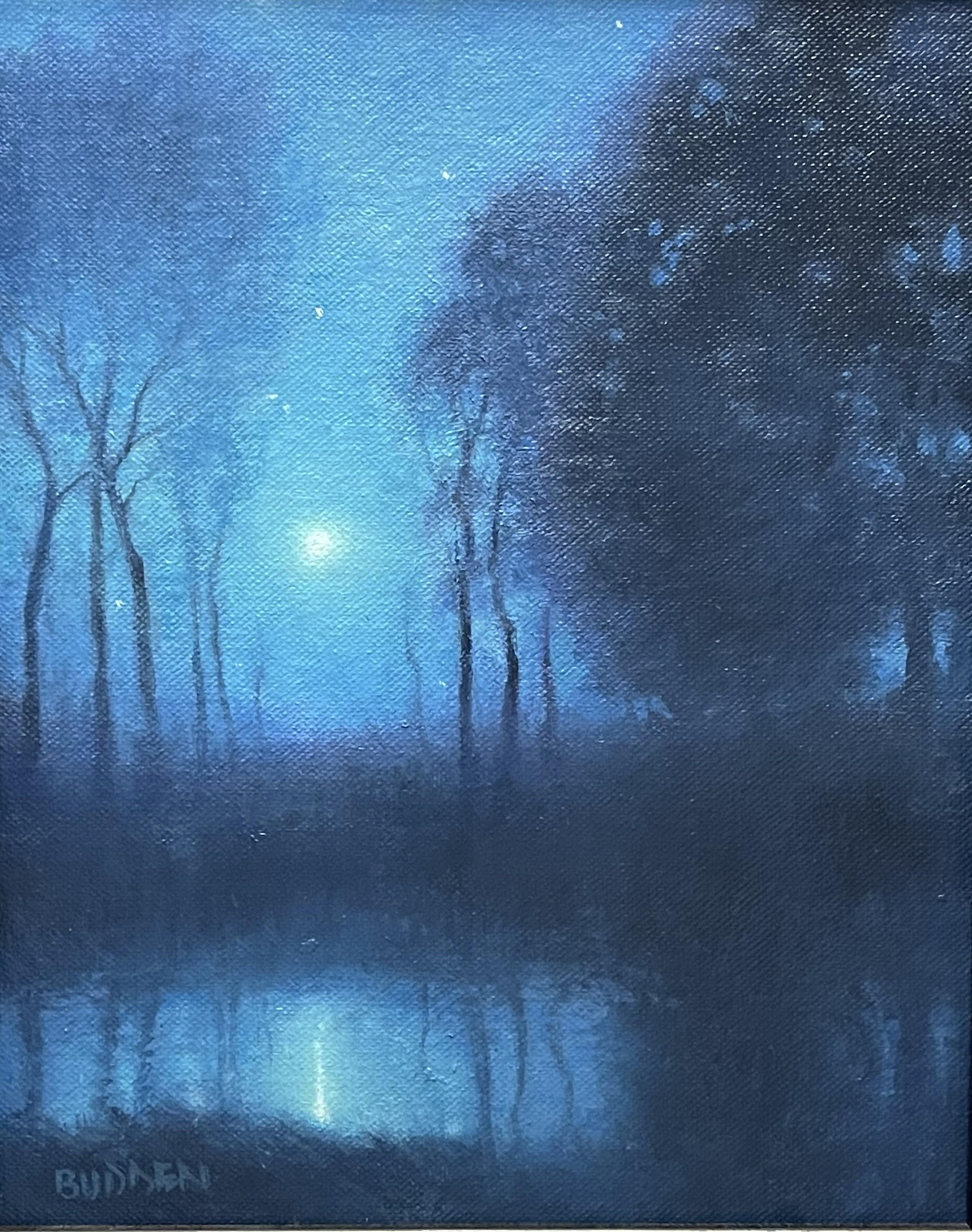 Impressionistic Moonlight Landscape Oil Painting Michael Budden For Sale 1