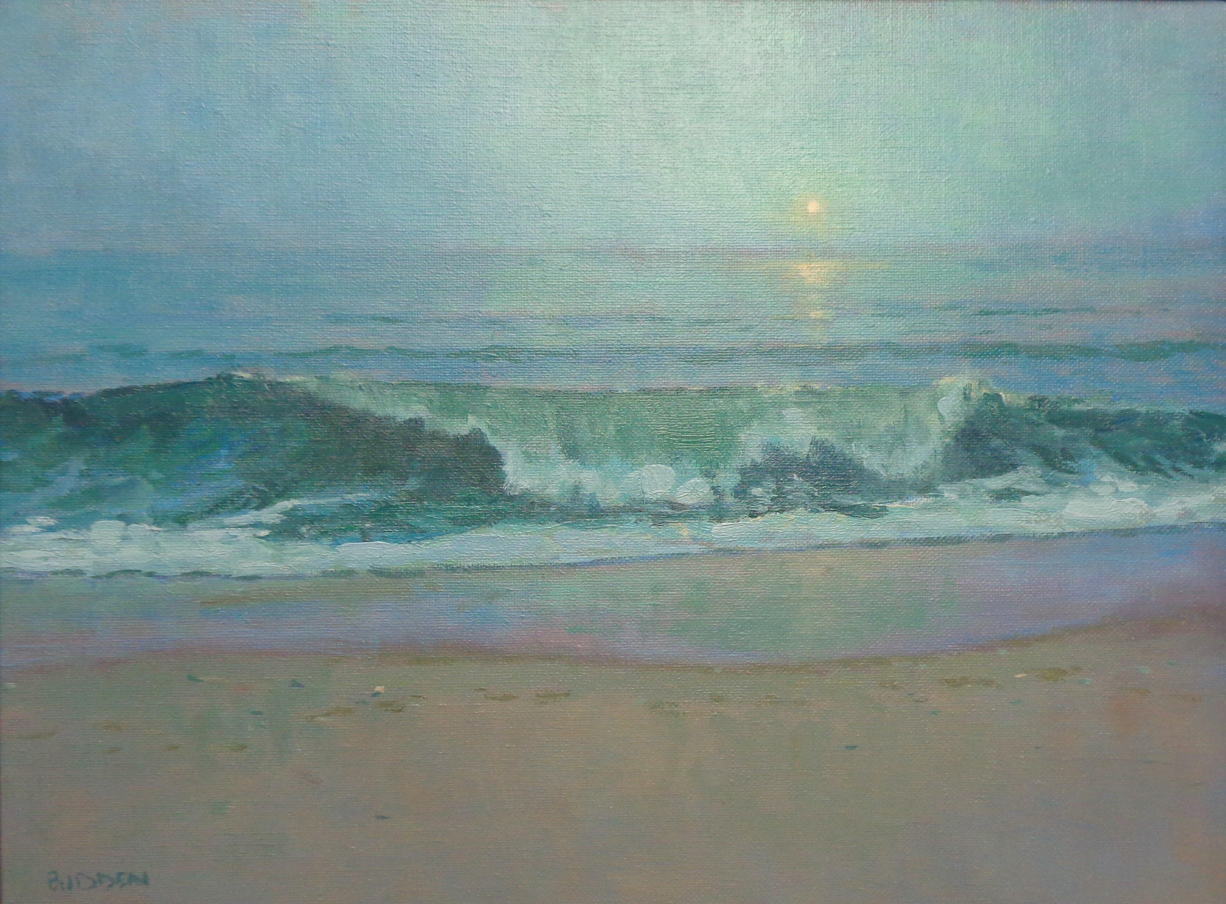  Impressionistic Moonlight Seascape Oil Painting Michael Budden Beach  For Sale 1
