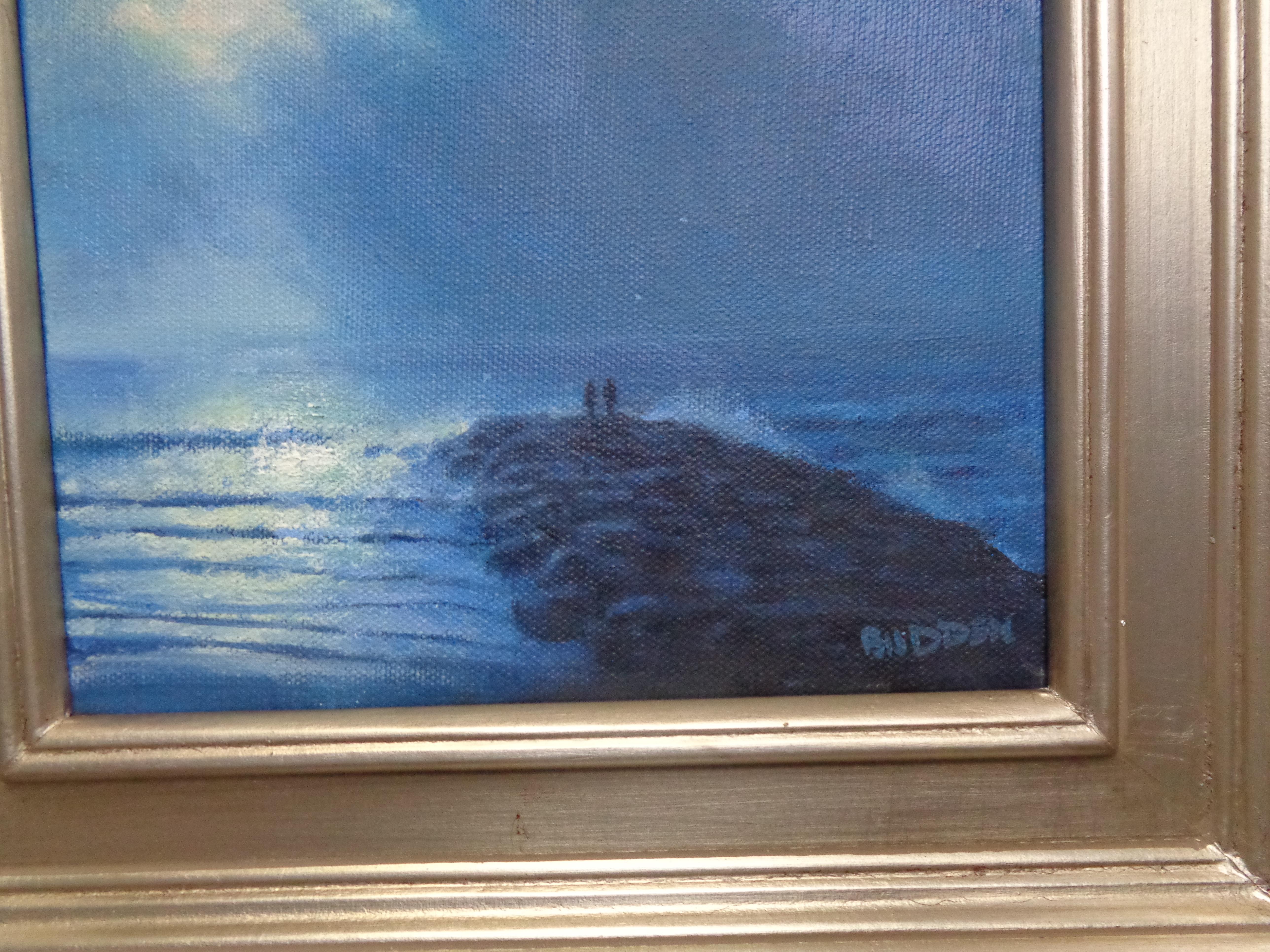 Impressionistico paesaggio marino al chiaro di luna dipinto a olio da Michael Budden in vendita 2