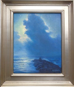 Impressionistic Moonlight Seascape Oil Painting Michael Budden Jetty People Star