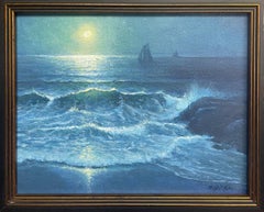 Impressionistico Moonlight Seascape OilPainting Michael Budden Mystical Monlight