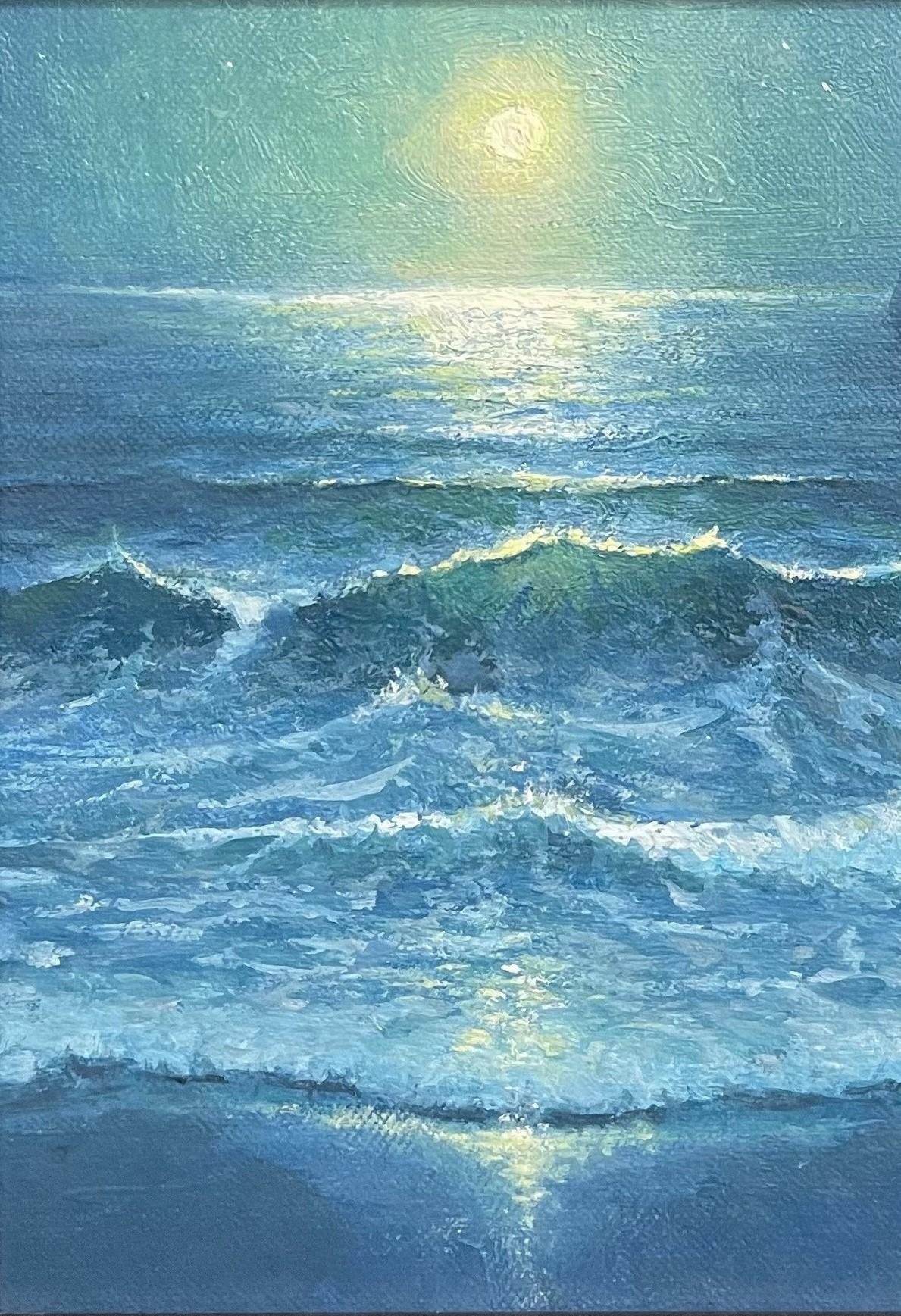 Paisaje marino impresionista a la luz de la luna Pintura al óleo Michael Budden Luz de luna mística en venta 2