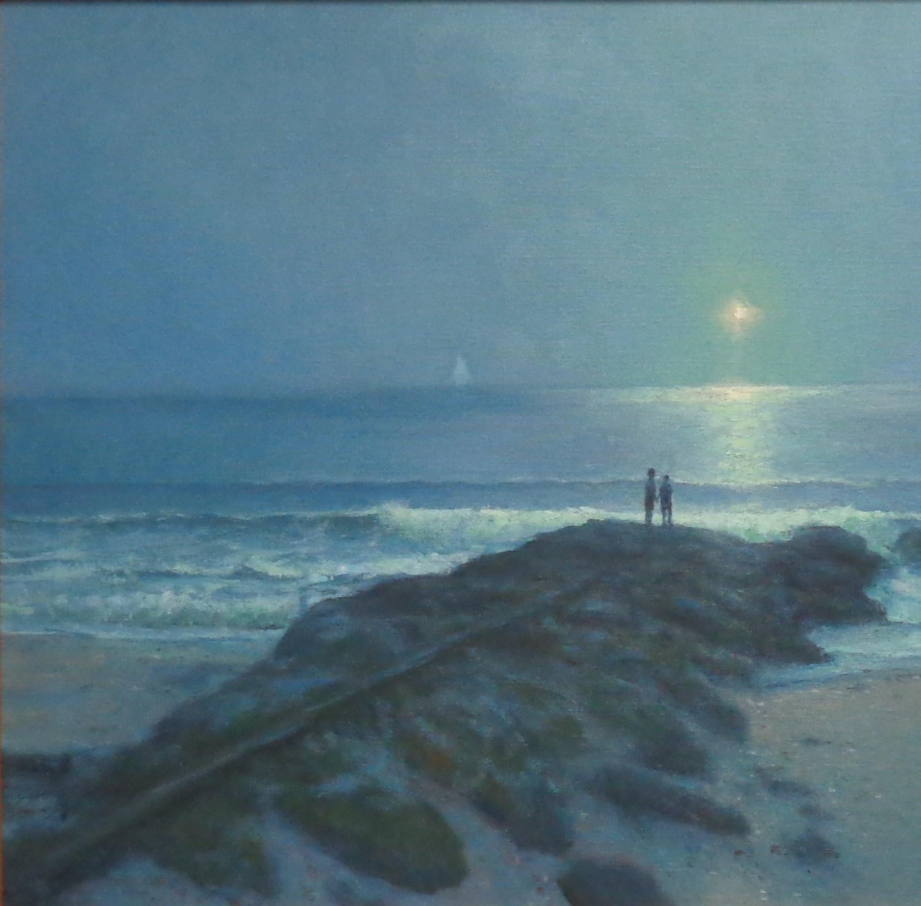  Impressionistic Moonlit Seascape Painting Michael Budden Dressed in Silver 1