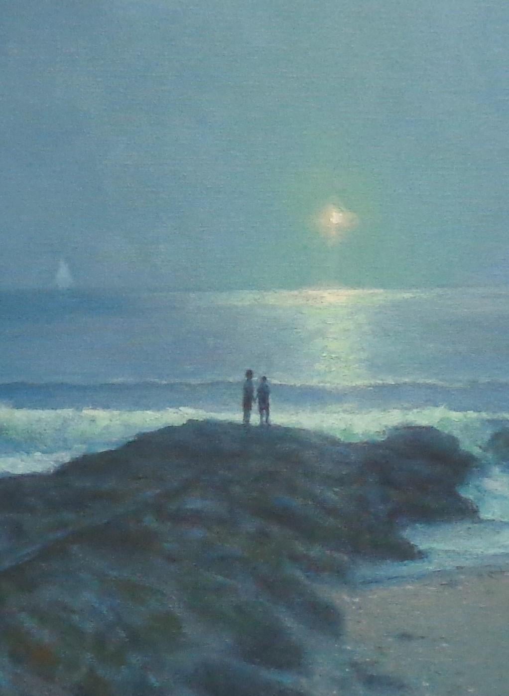  Impressionistic Moonlit Seascape Painting Michael Budden Dressed in Silver 3