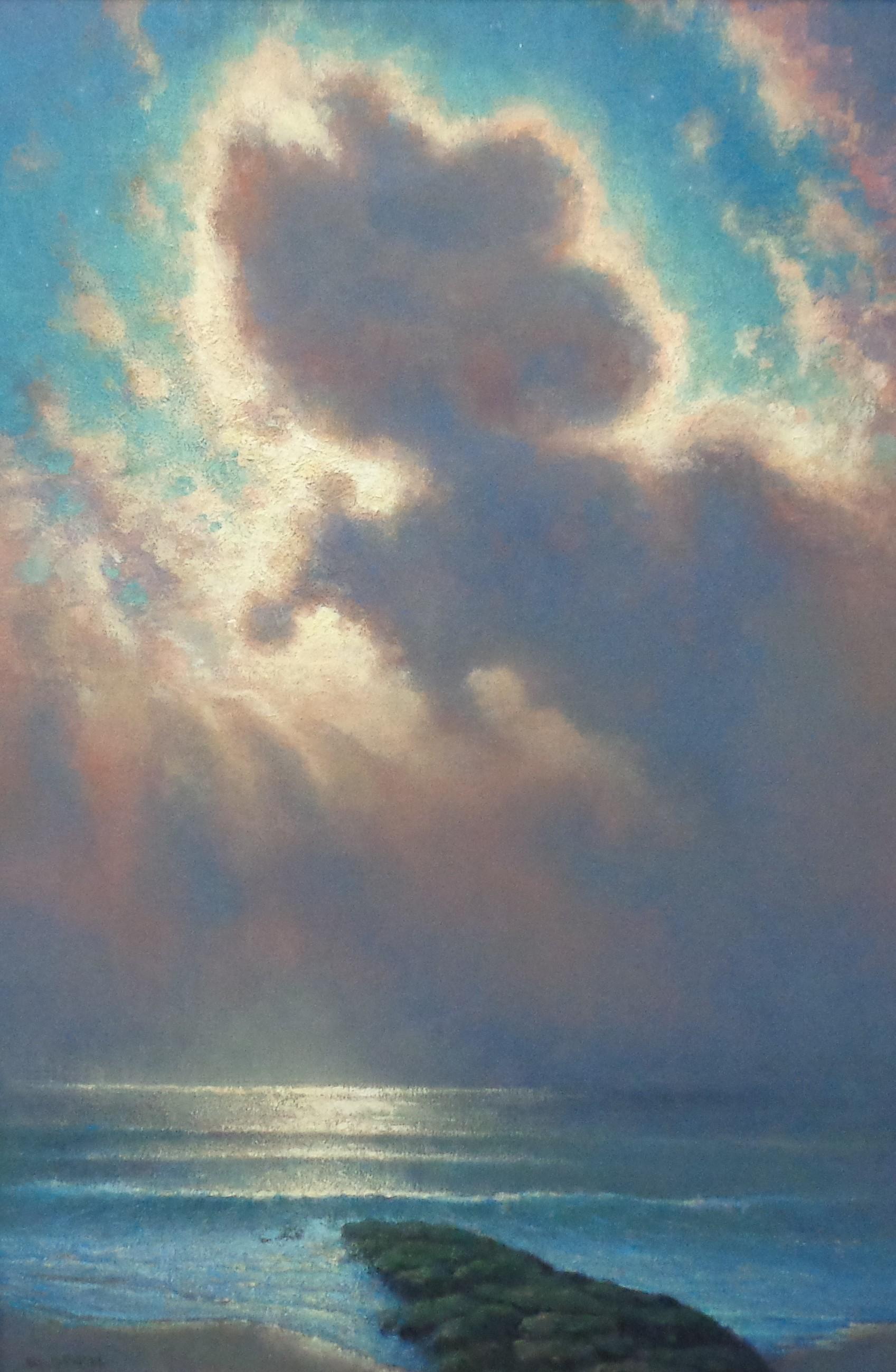Pintura impresionista de un paisaje marino iluminado por la luna Michael Budden Dulce luz de luna II en venta 1