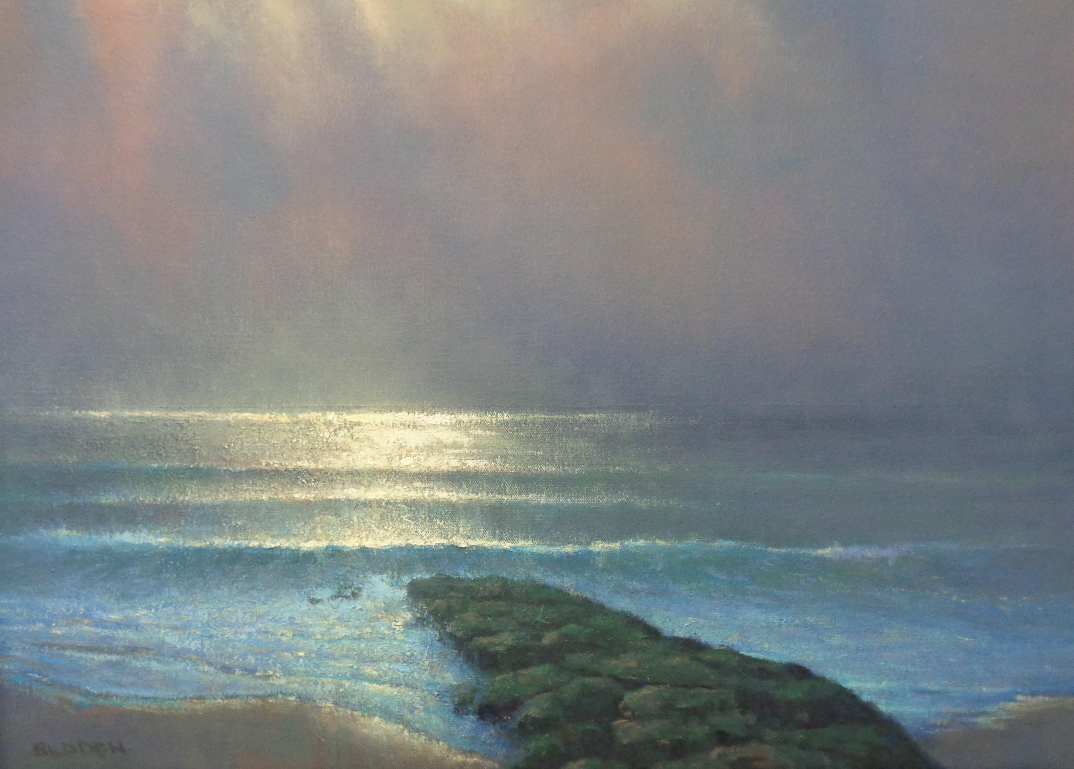  Impressionistic Moonlit Seascape Painting Michael Budden Sweet Moonlight II For Sale 4