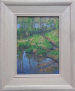 Pintura al óleo impresionista Paisaje de estanque Michael Budden Estanque de primavera