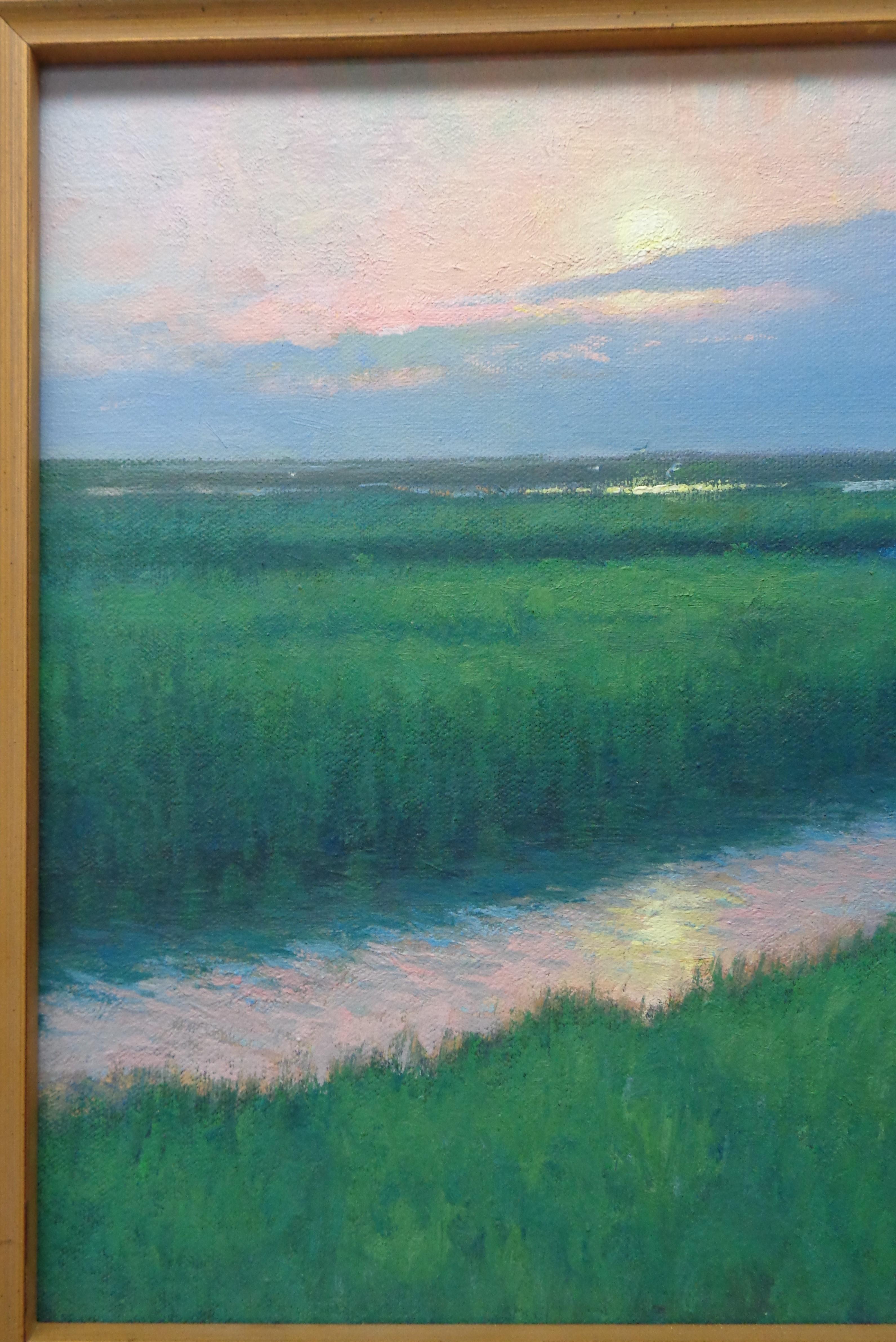 Pittura impressionista realistica Ocean Seascape Michael Budden Moonlight Marsh in vendita 2