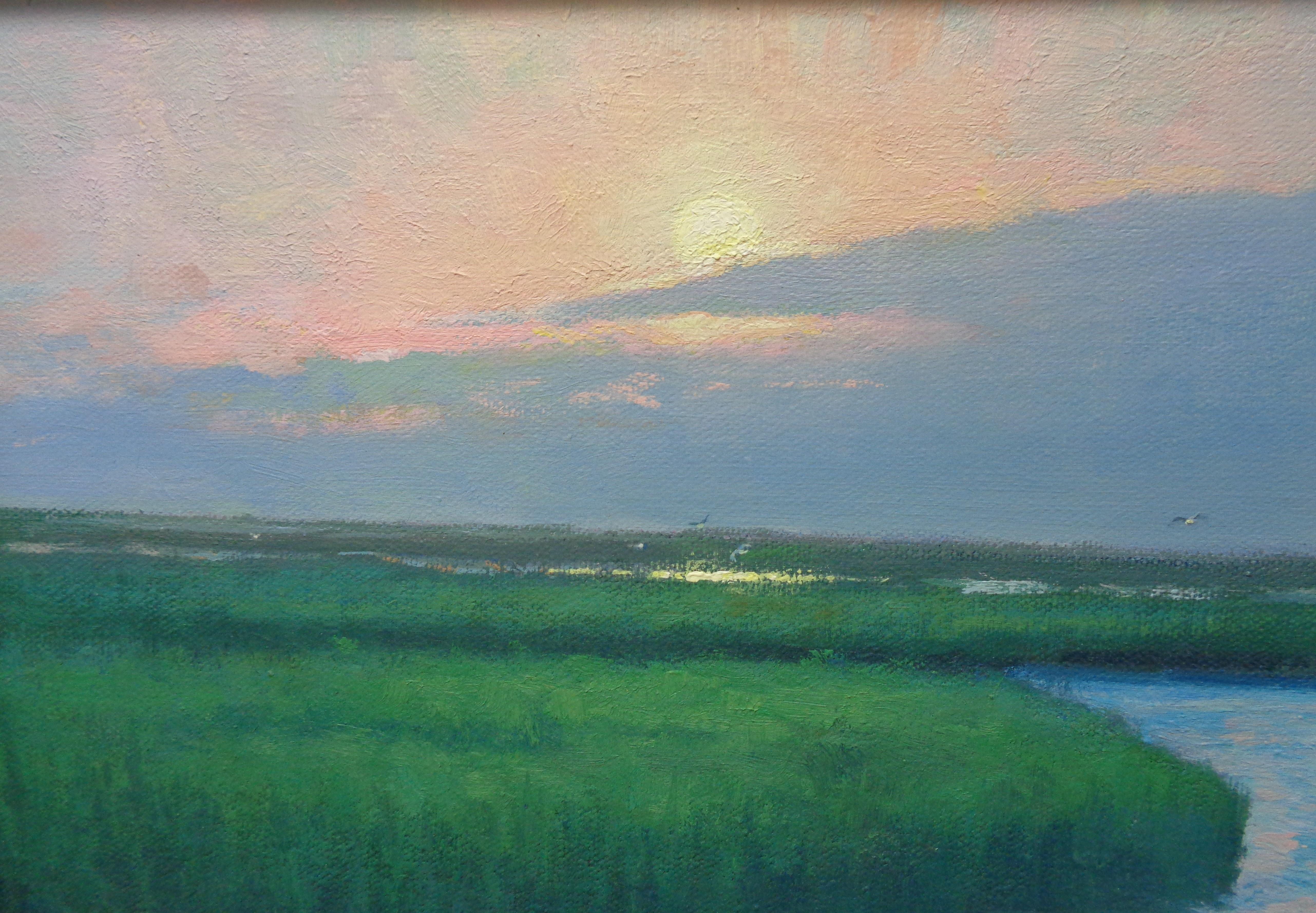 Pittura impressionista realistica Ocean Seascape Michael Budden Moonlight Marsh in vendita 6