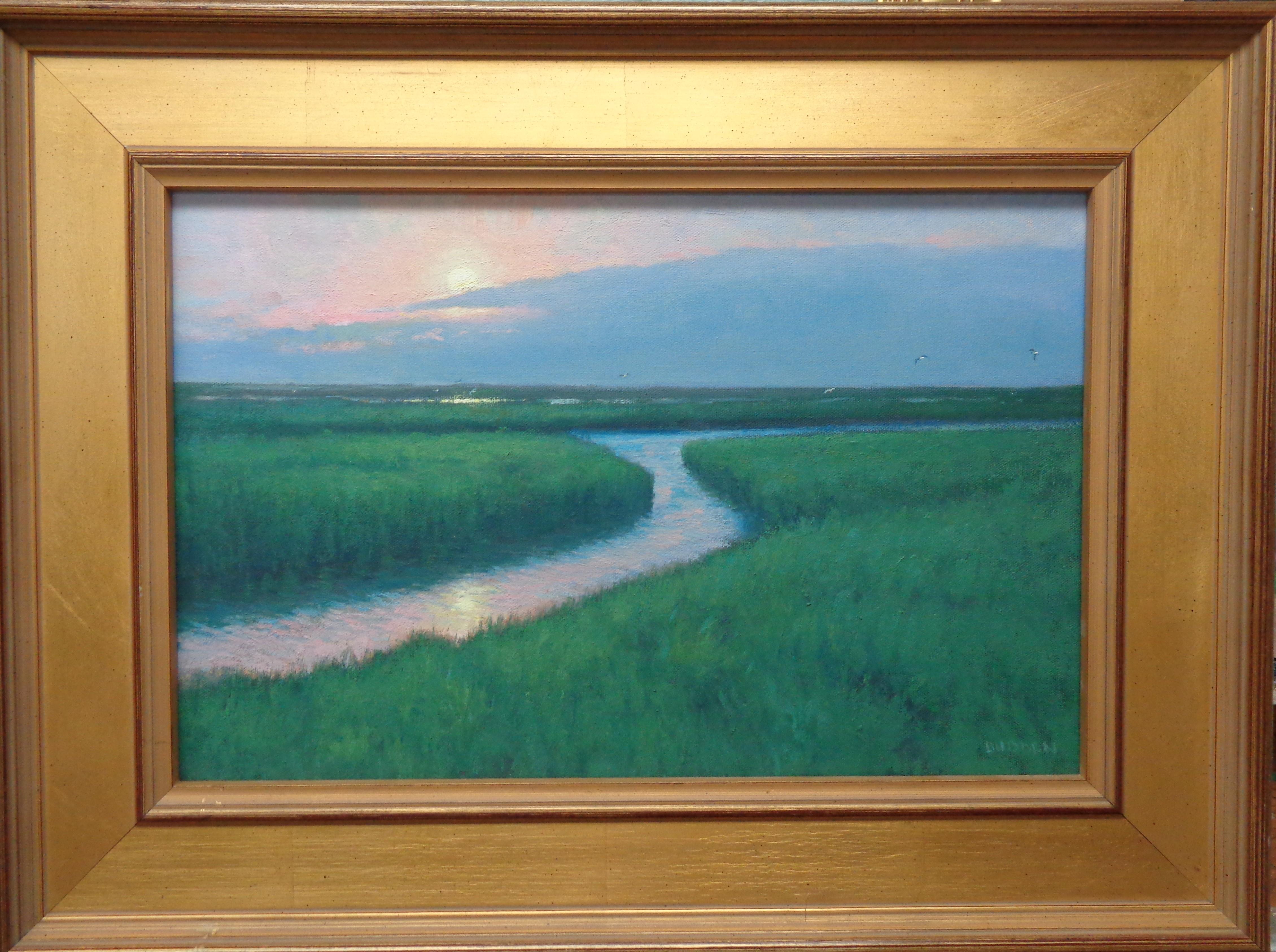 Impressionista Realismo Oceano Pittura Paesaggio marino Michael Budden Moonrise Marsh