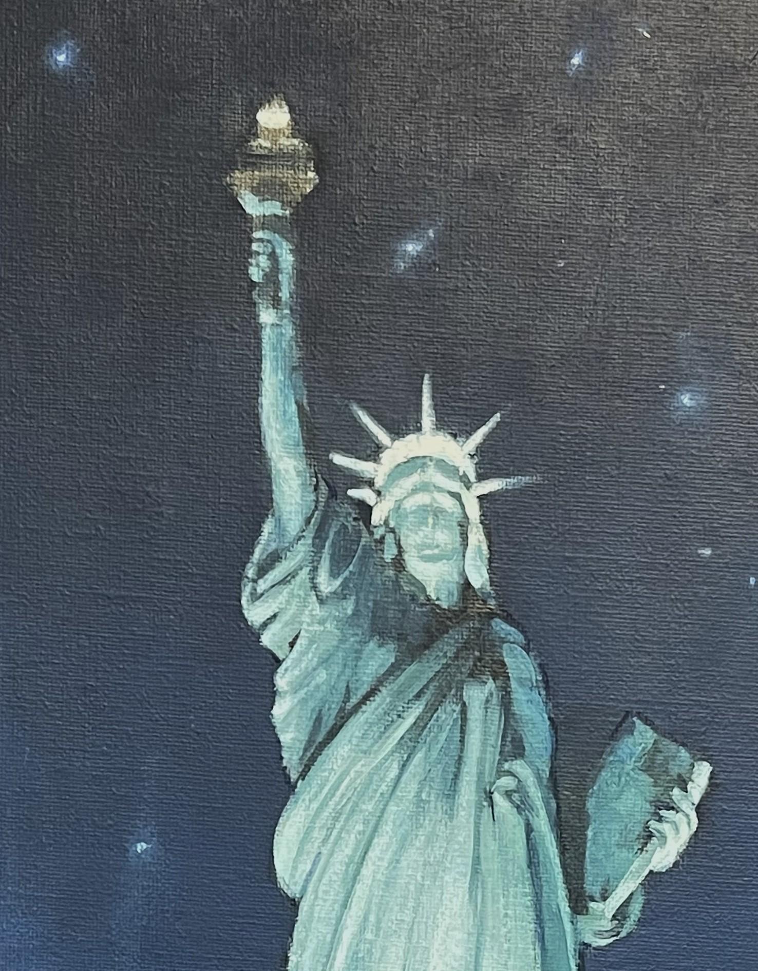 Pintura Impresionista Realista Michael Budden Estatua de la Libertad Nocturno en venta 2