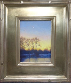 Impressionista realistico paesaggio al chiaro di luna dipinto ad olio Michael Budden