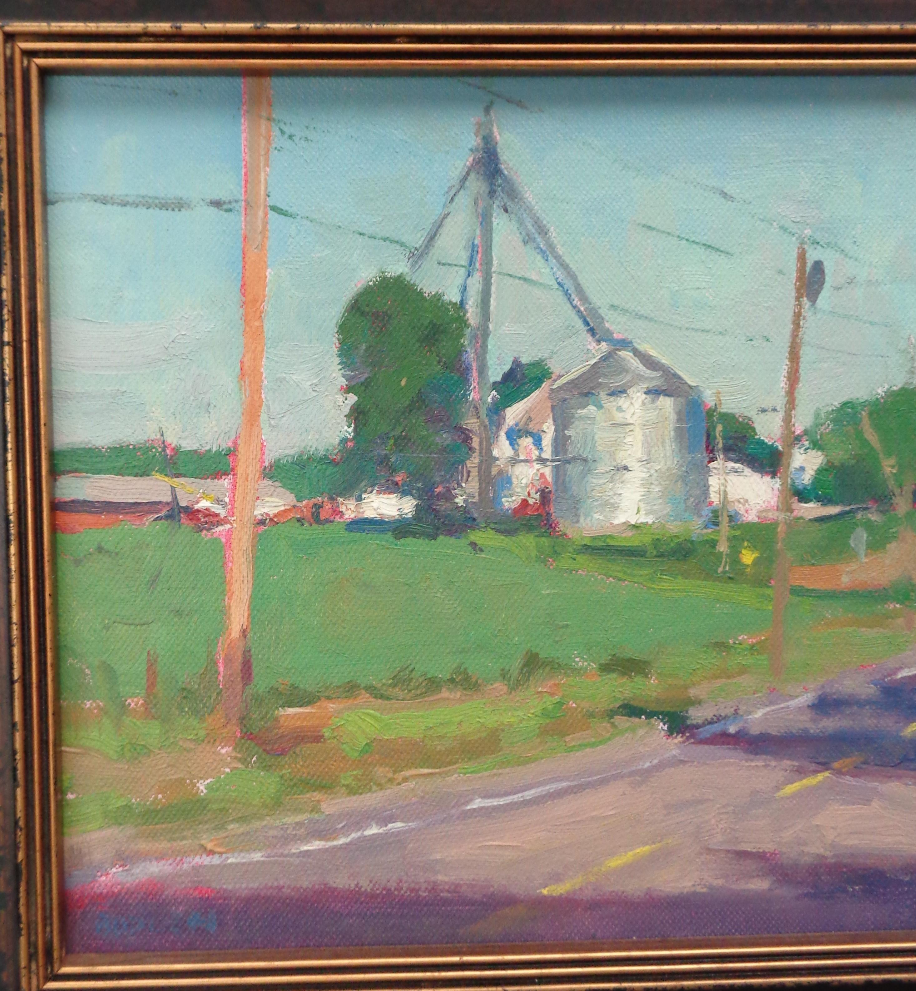 Pittura ad olio impressionista di paesaggio rurale agricolo Michael Budden Morning Light in vendita 1