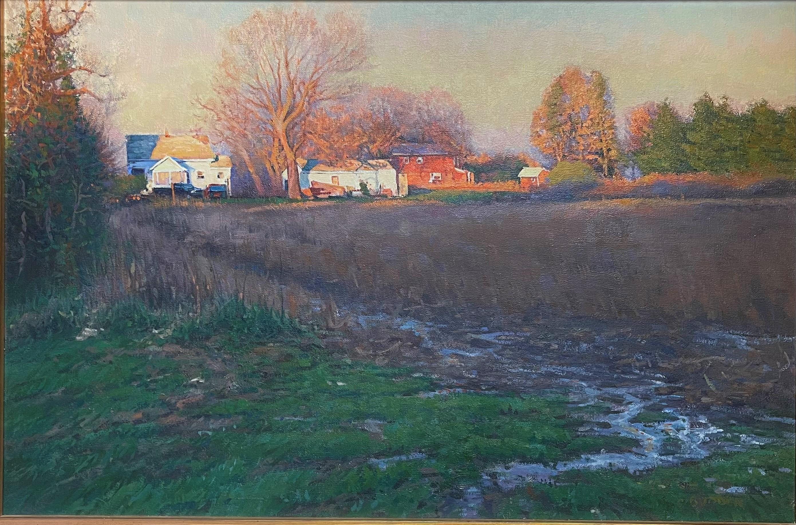  Impressionistic Rural Farm Landscape Oil Painting Michael Budden Shadow & Light For Sale 1