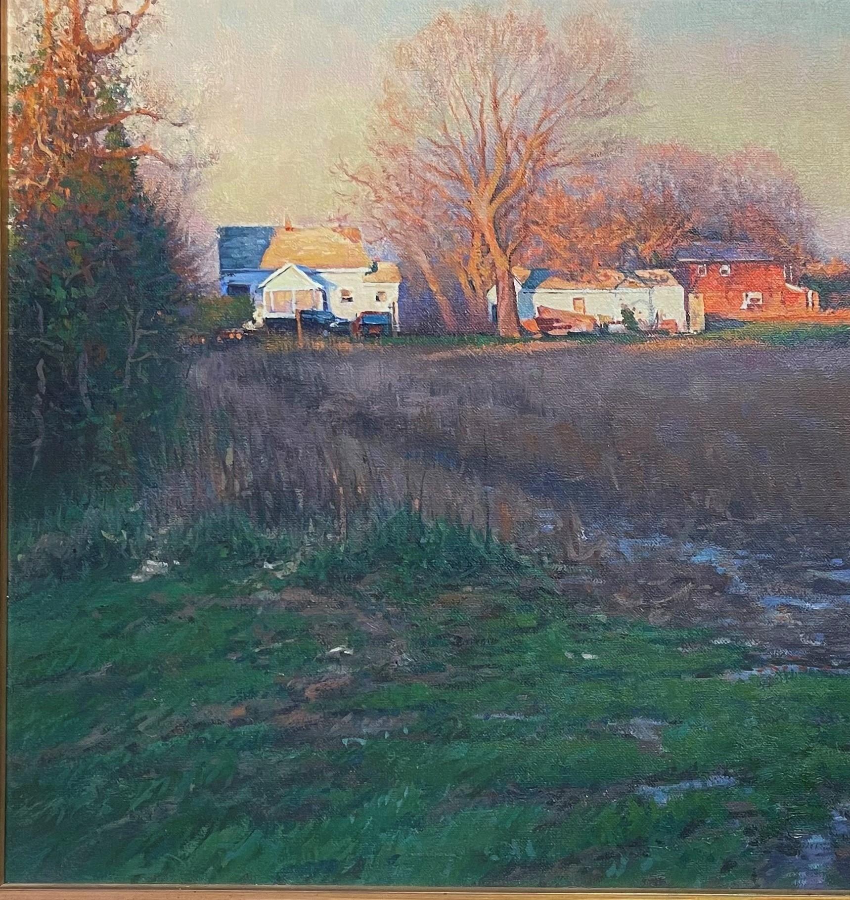  Impressionistic Rural Farm Landscape Oil Painting Michael Budden Shadow & Light For Sale 2