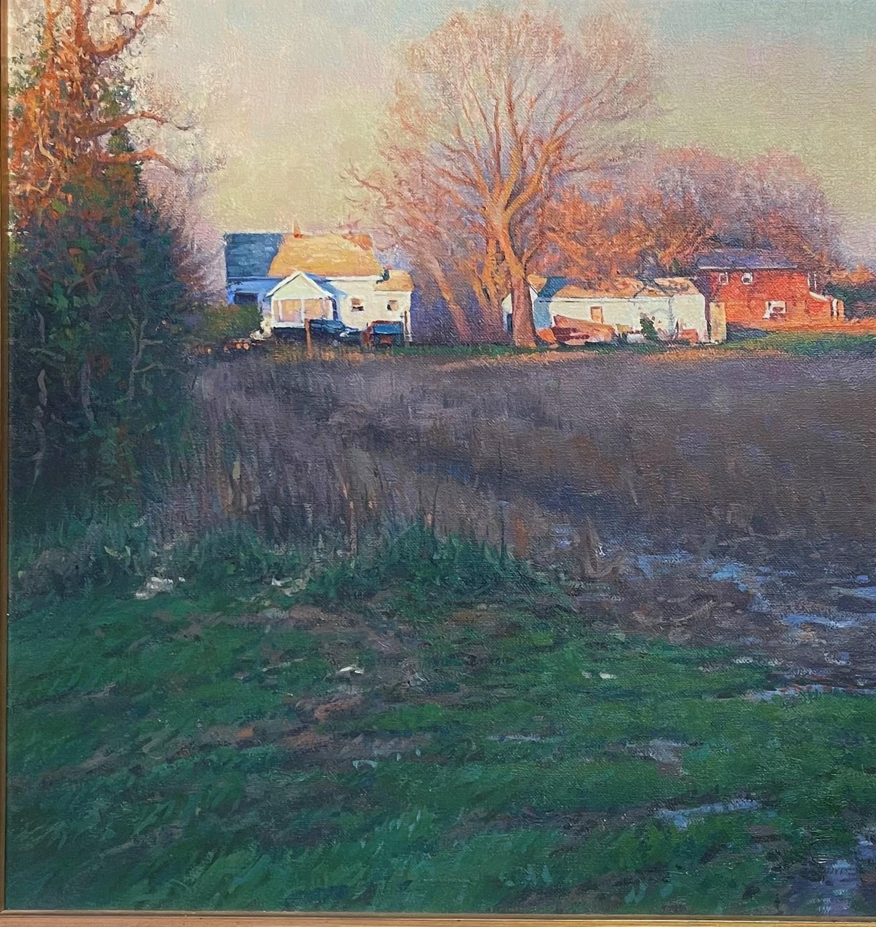 Peinture à l'huile impressionniste de Michael Budden - Paysage rural - Ombres et lumières en vente 2