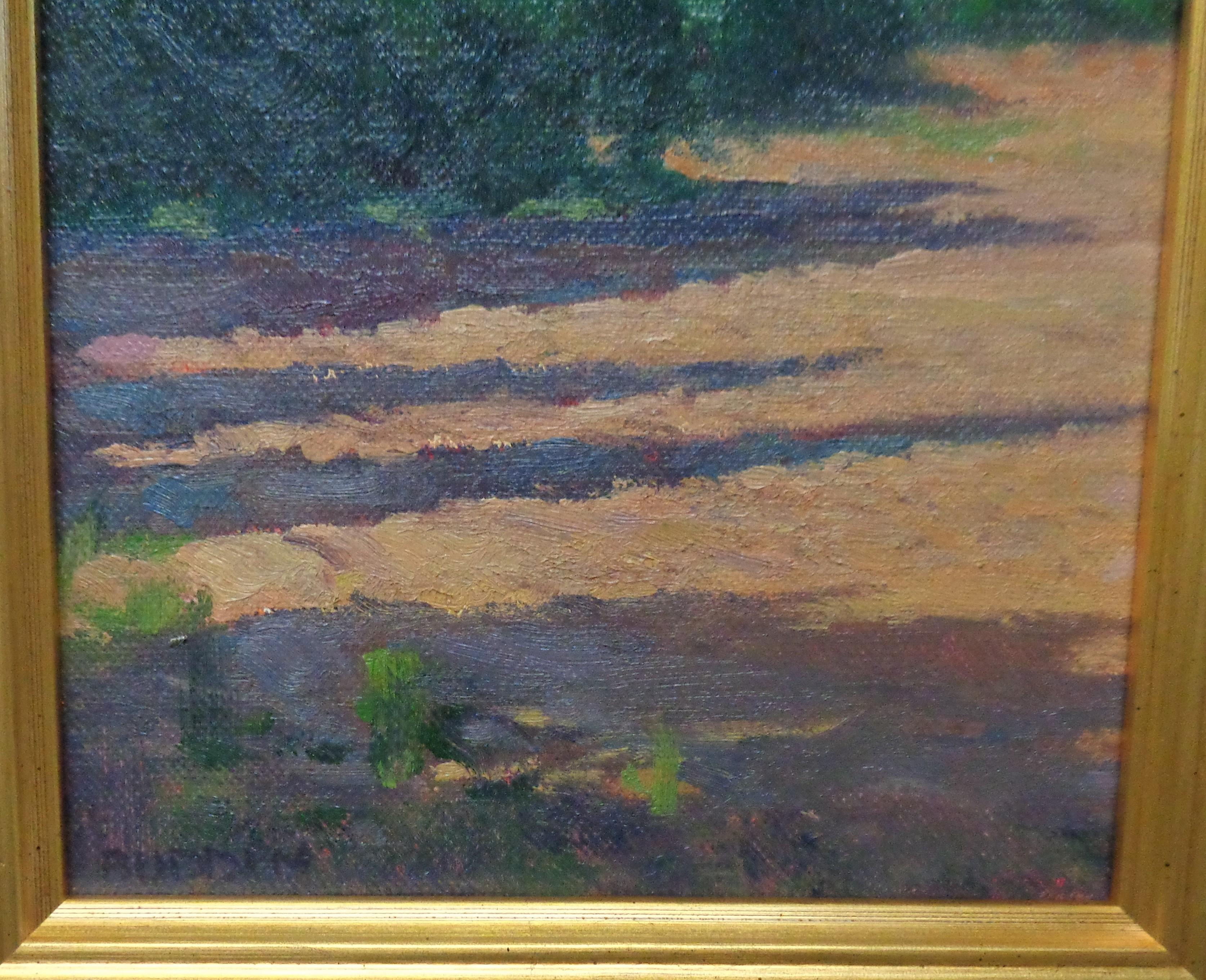  Impressionistische Bauernhof-Landschaft, Ölgemälde Michael Budden, Schatten und Licht im Angebot 3