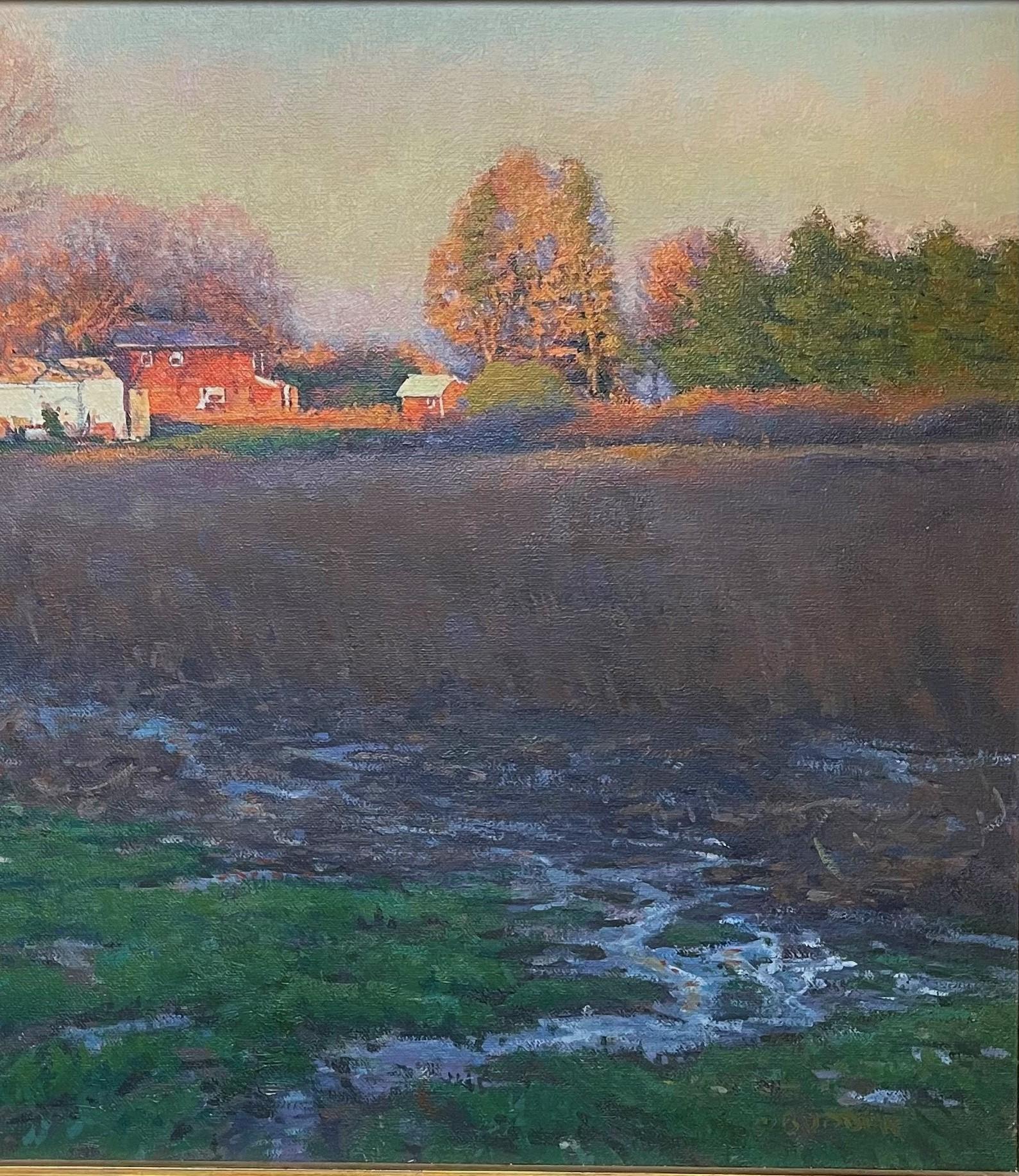  Impressionistic Rural Farm Landscape Oil Painting Michael Budden Shadow & Light For Sale 3