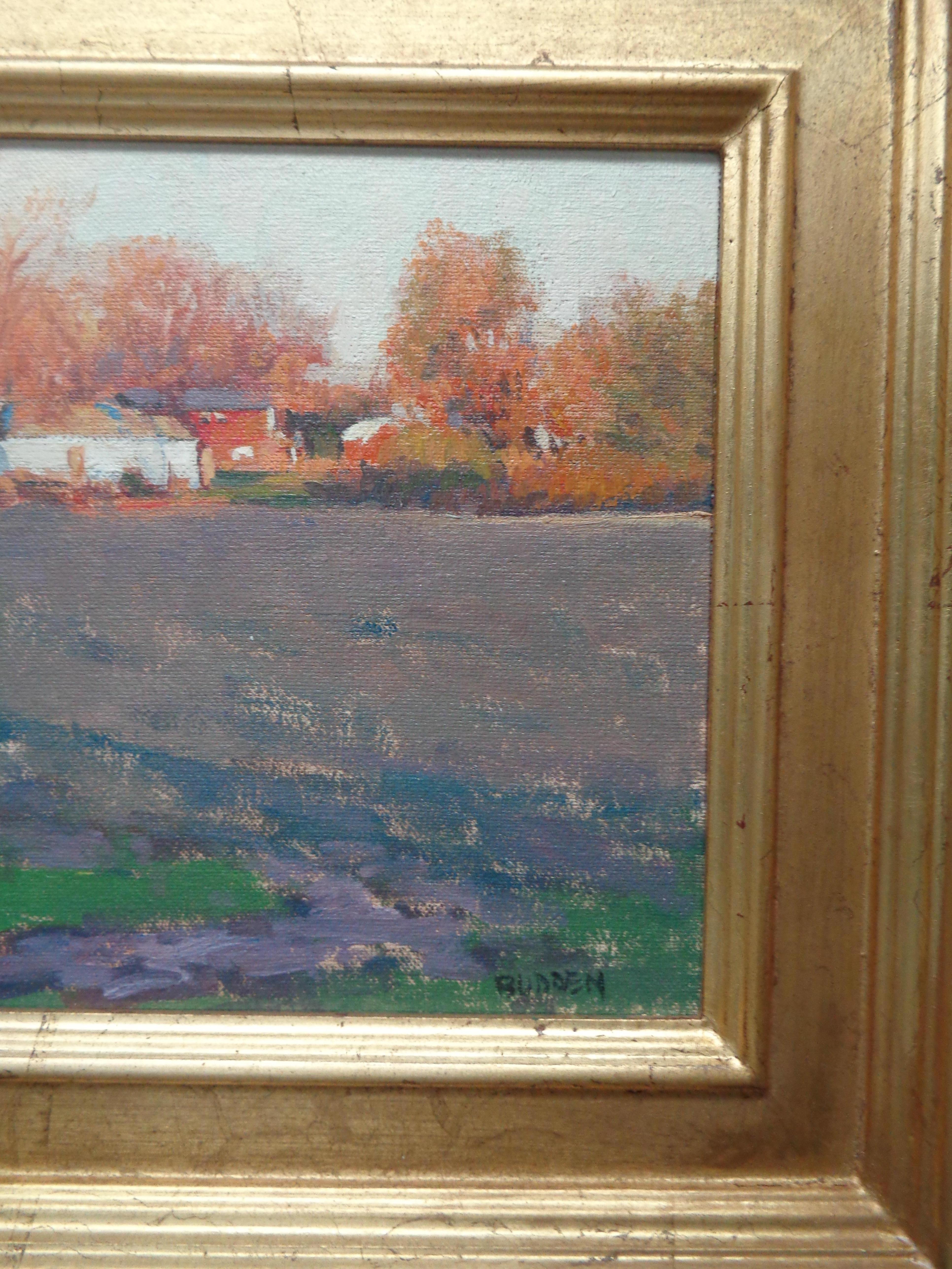 Pittura ad olio impressionistica di paesaggio rurale agricolo Michael Budden Shadow & Light in vendita 3