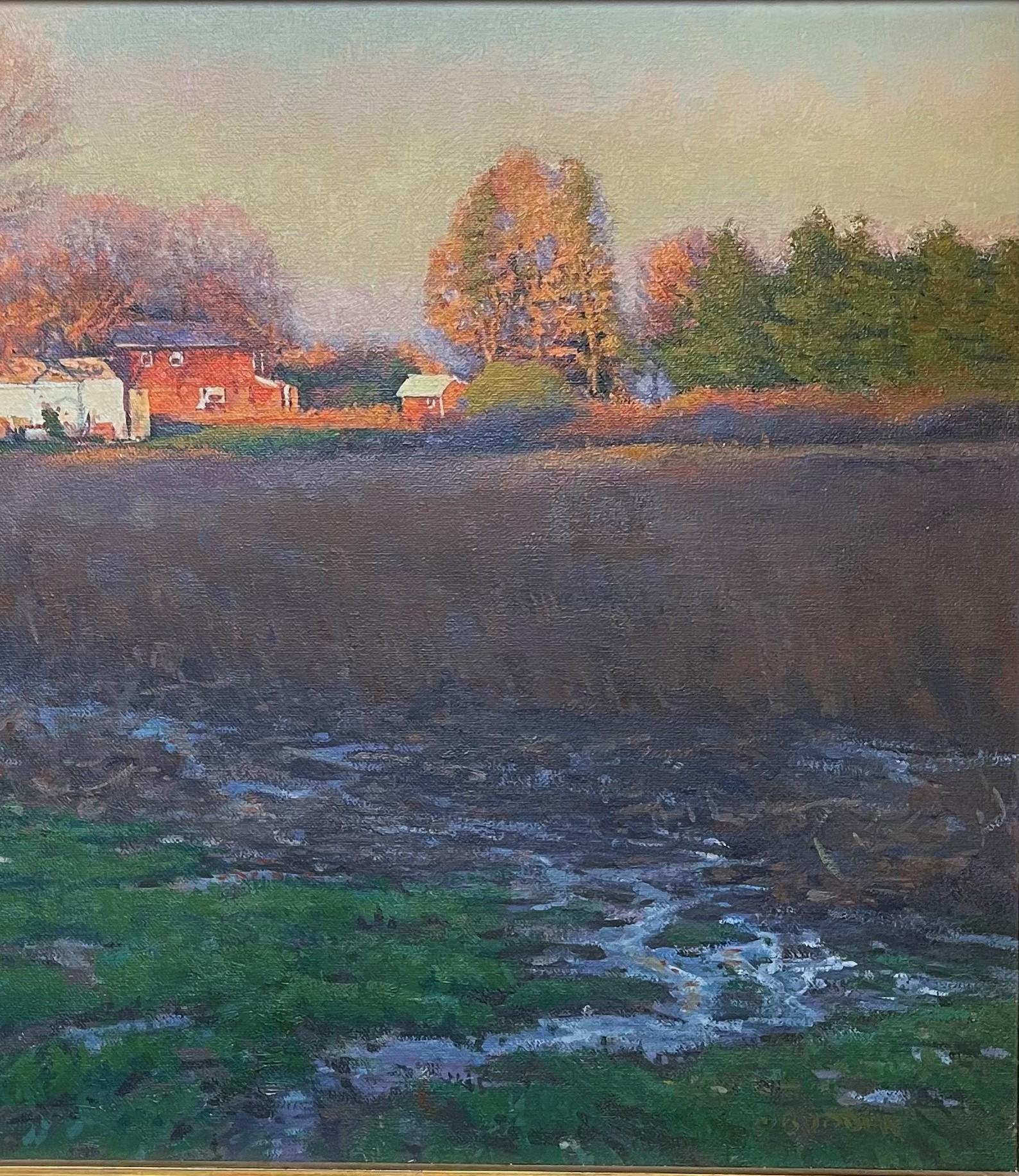 Peinture à l'huile impressionniste de Michael Budden - Paysage rural - Ombres et lumières en vente 3