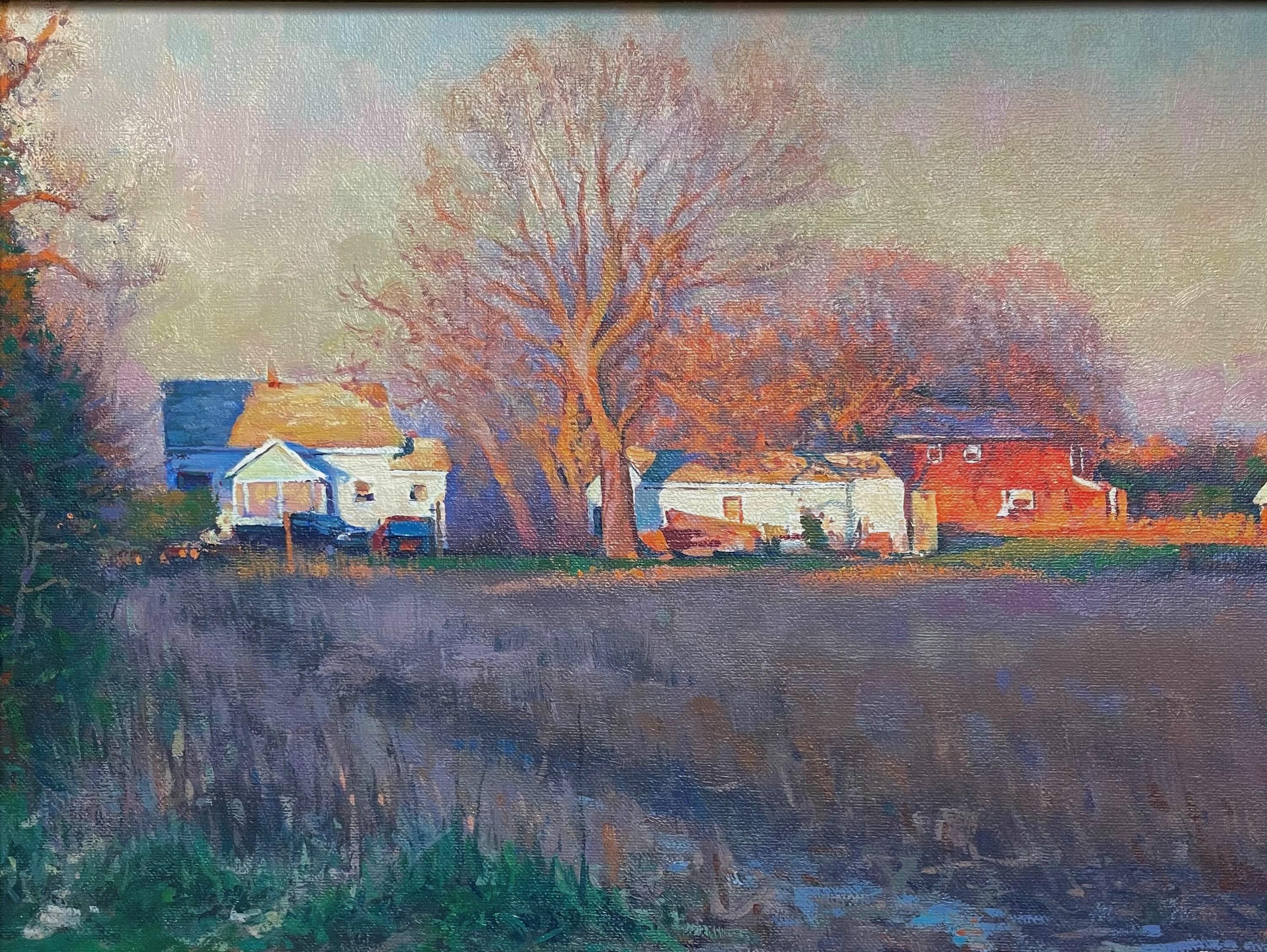  Impressionistic Rural Farm Landscape Oil Painting Michael Budden Shadow & Light For Sale 4