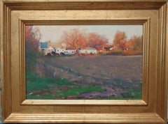 Impressionistische Bauernhof-Landschaft, Ölgemälde Michael Budden, Schatten und Licht