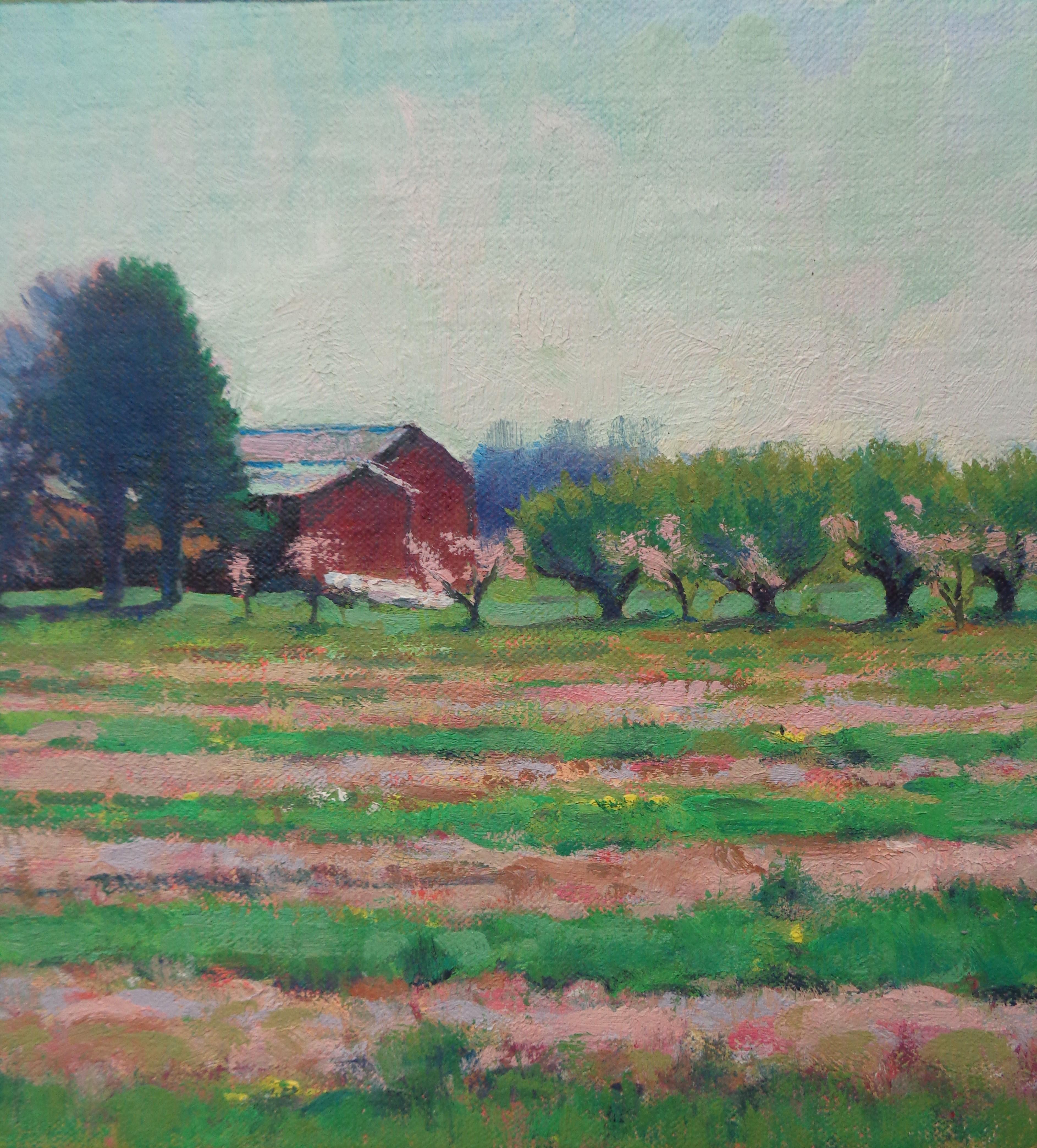  Impressionistic Rural Farm Landscape Oil Painting Michael Budden Spring Sparkle For Sale 3