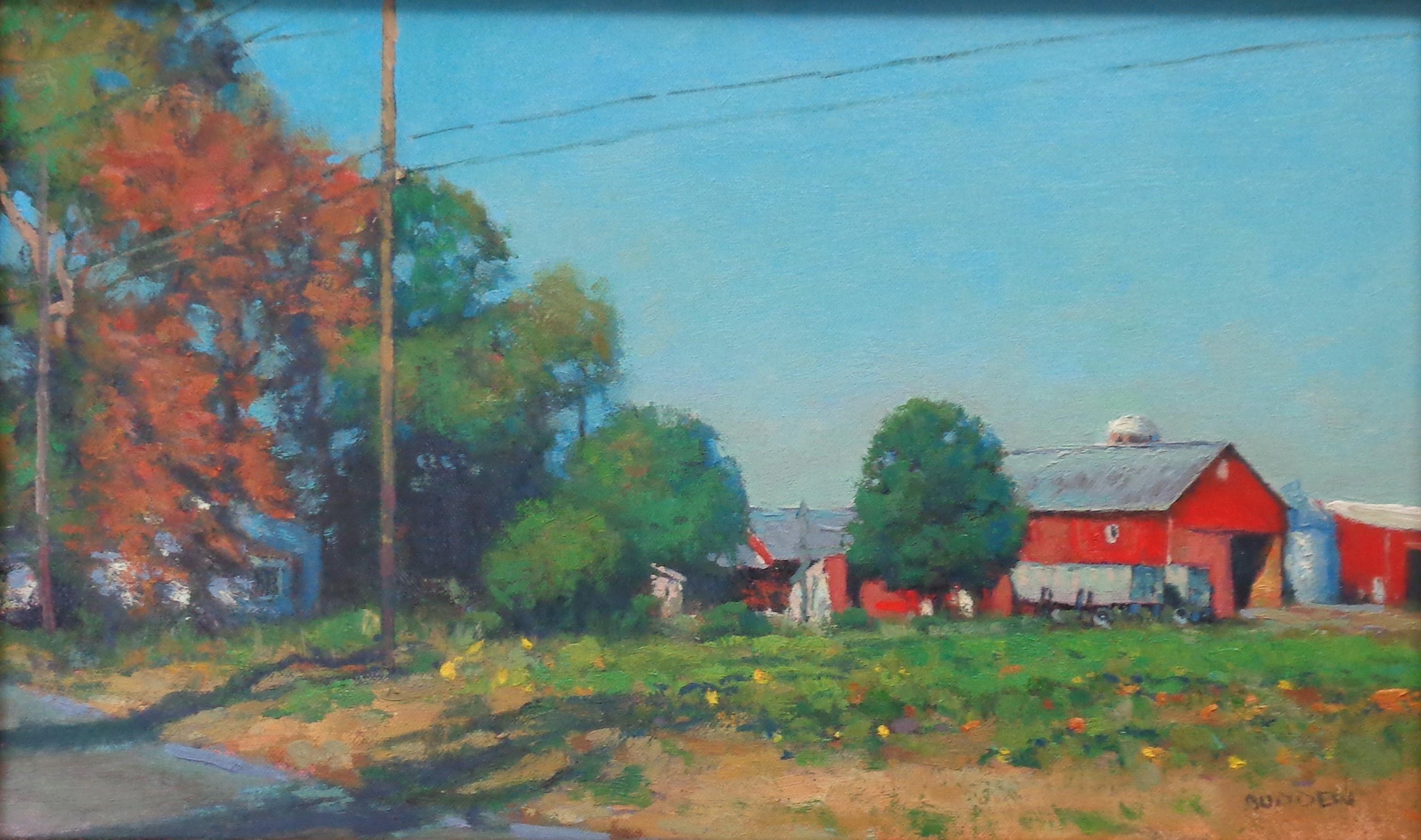 Pittura impressionistica di paesaggio rurale di fattoria Michael Budden Autunno Fattoria in vendita 1
