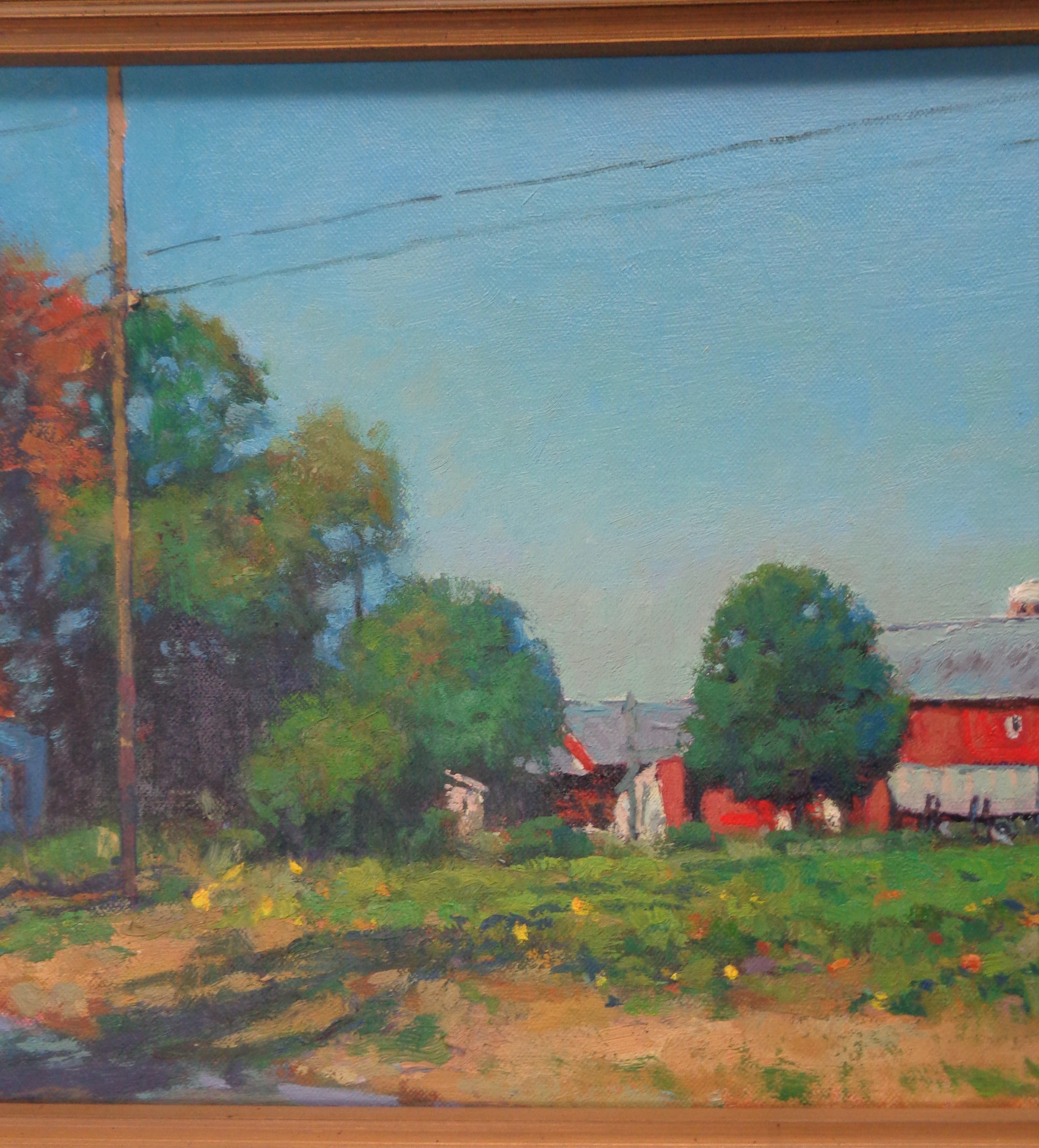 Pittura impressionistica di paesaggio rurale di fattoria Michael Budden Autunno Fattoria in vendita 3