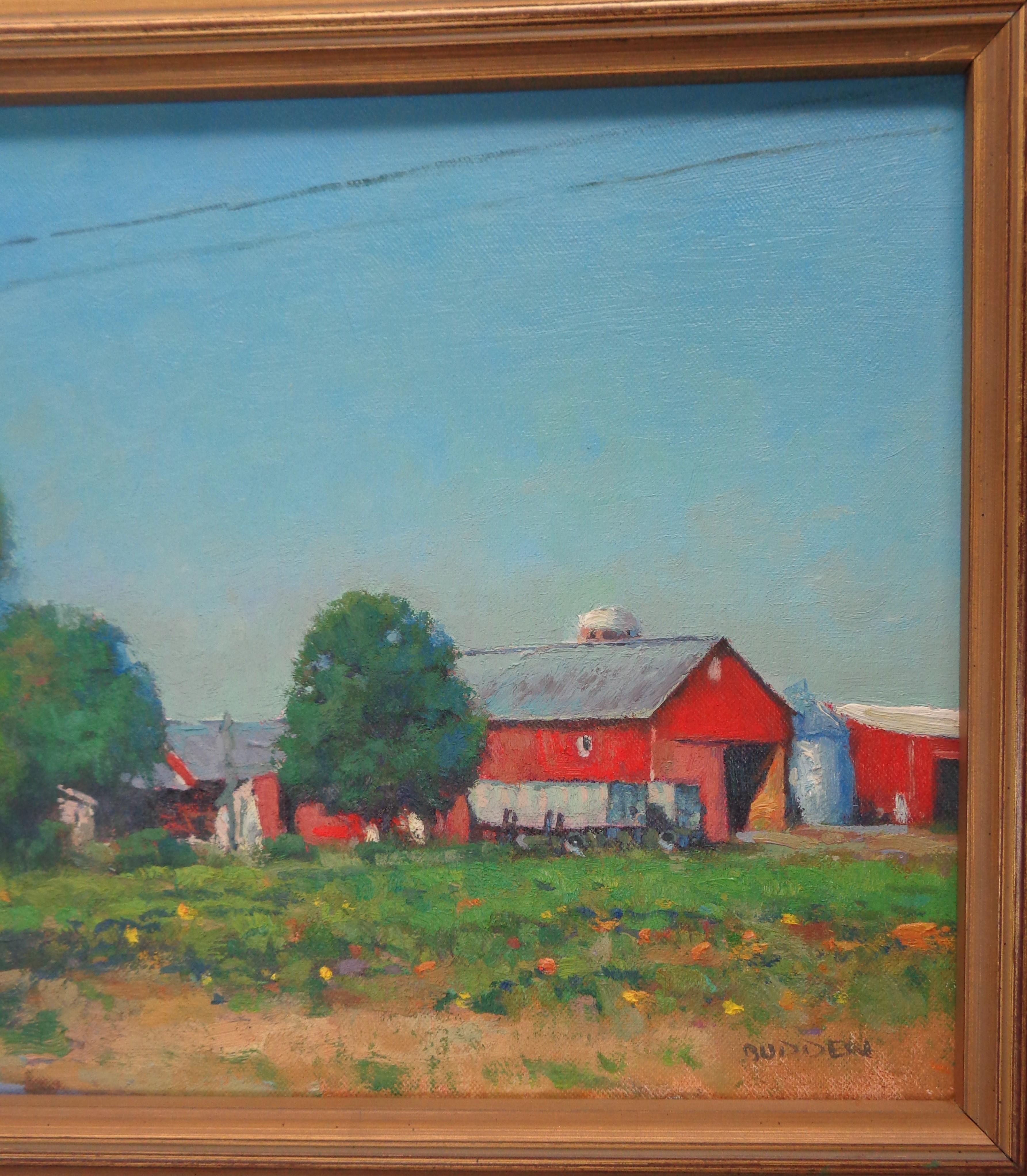 Pittura impressionistica di paesaggio rurale di fattoria Michael Budden Autunno Fattoria in vendita 4