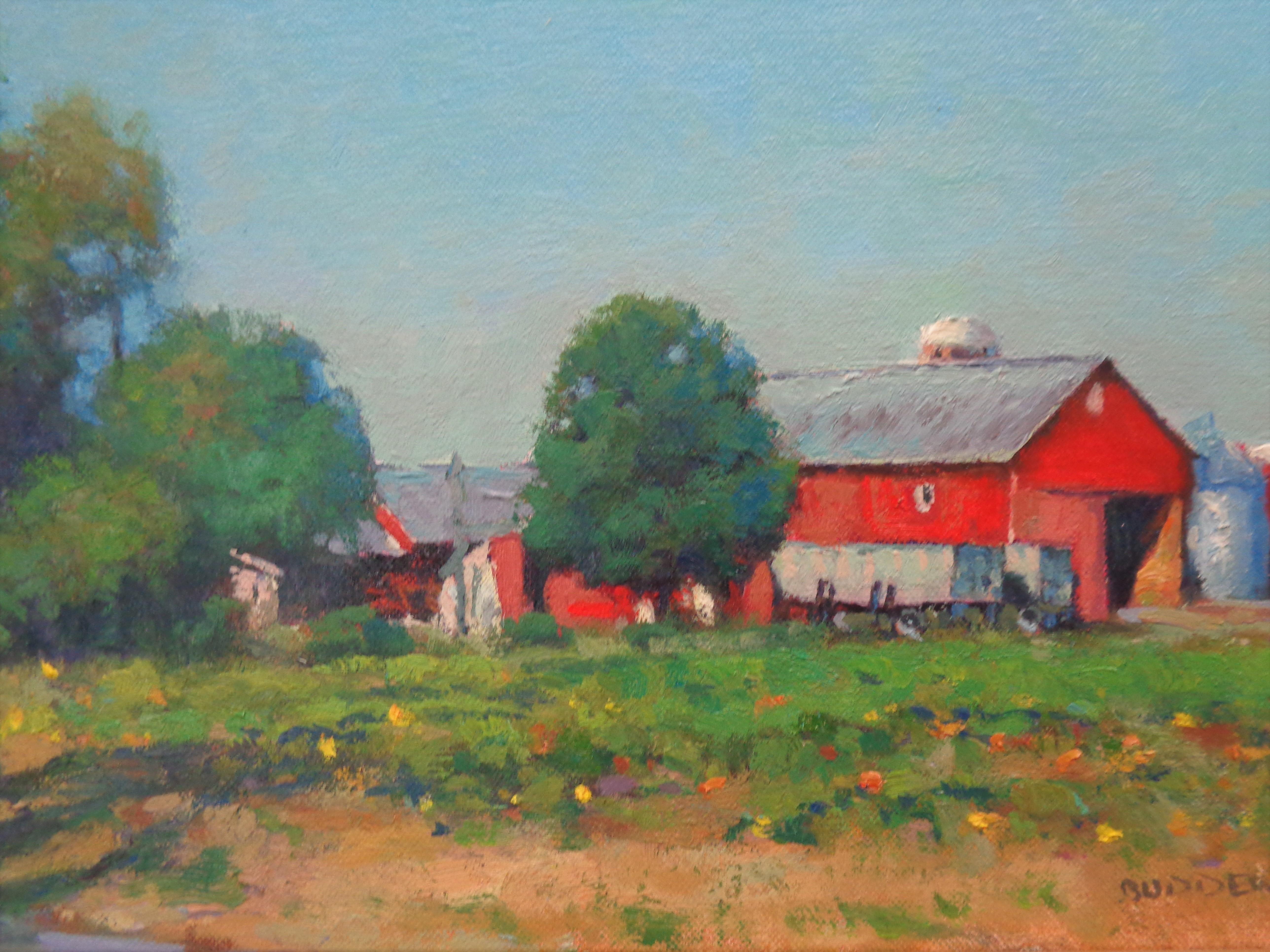 Pittura impressionistica di paesaggio rurale di fattoria Michael Budden Autunno Fattoria in vendita 5