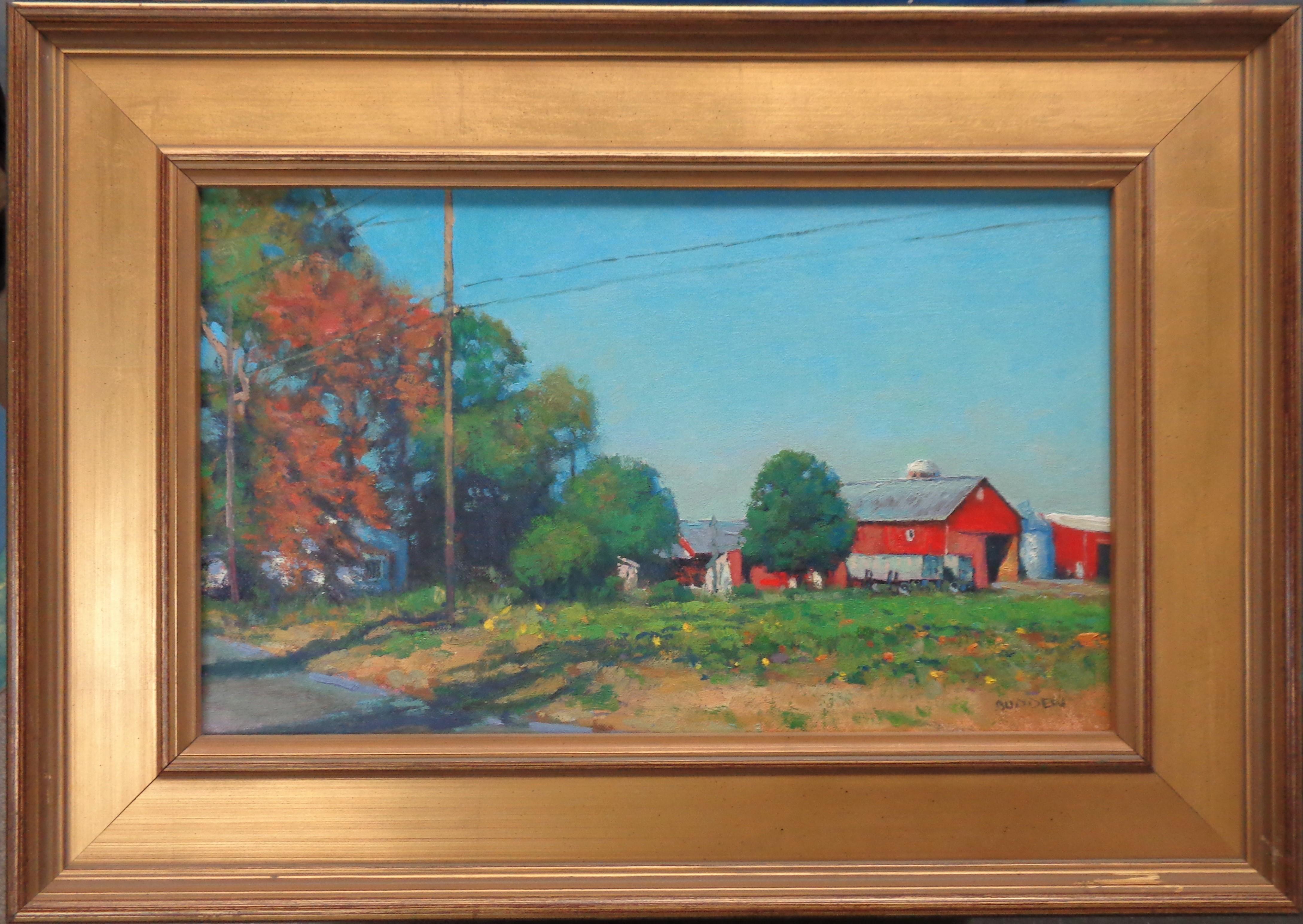 Autumn Farm is an impressionistic landscape plein air oil painting that I did on location near my studio in 2015. The painting is on a canvas panel and exudes the rich qualities of oil paint with bright strong color, a variety of lost and found