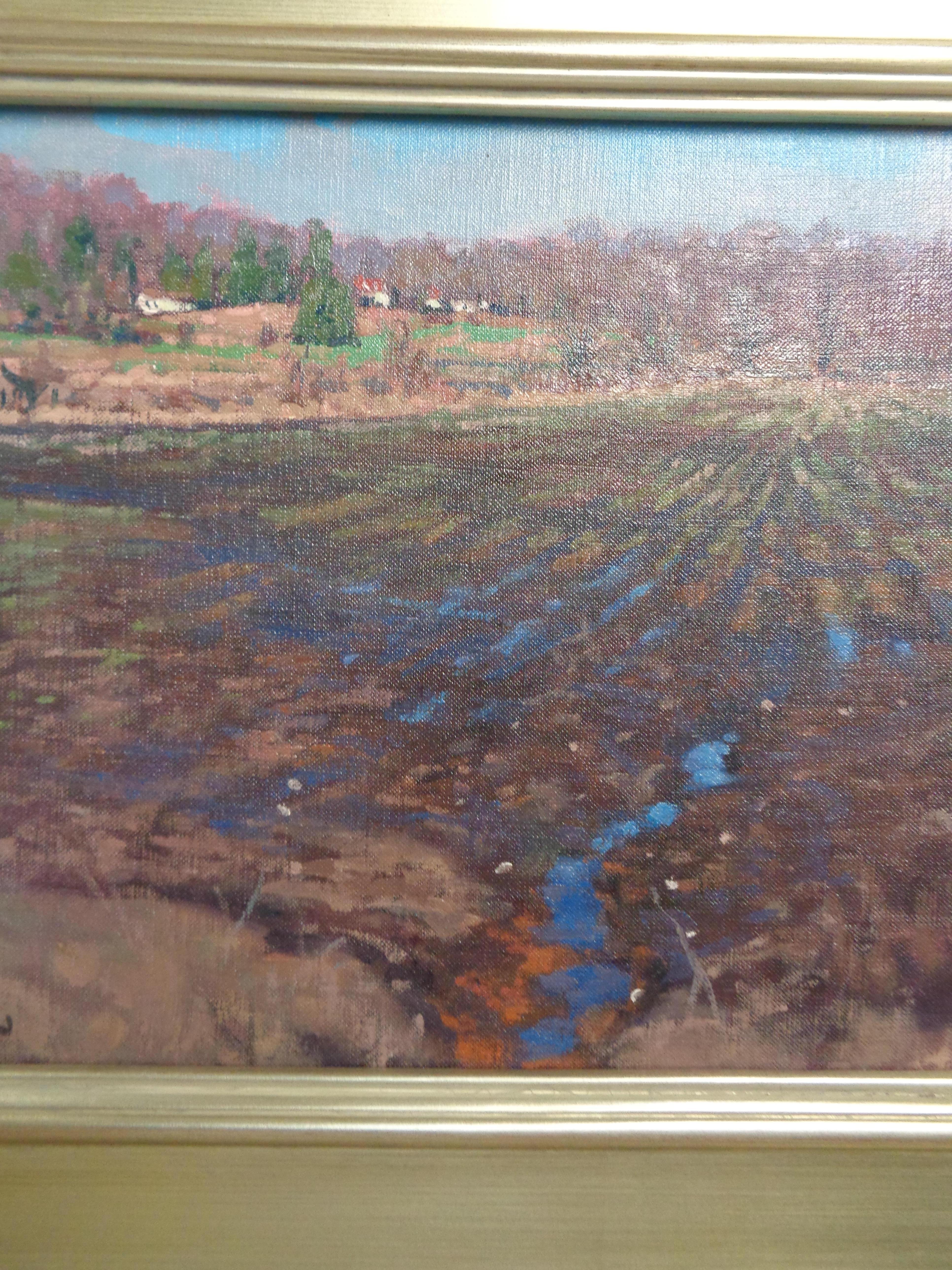 Paesaggio rurale impressionistico dipinto a olio Michael Budden Campi agricoli in vendita 3