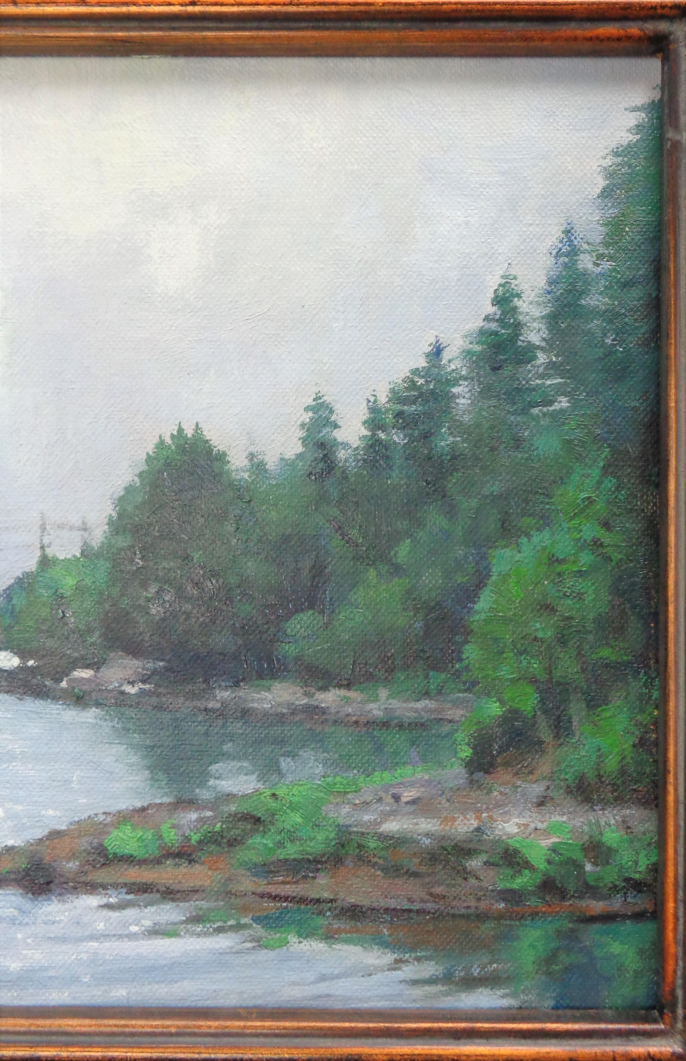  Impressionistic Seascape Boat Painting Michael Budden Morning Grays, Mystic CT For Sale 3