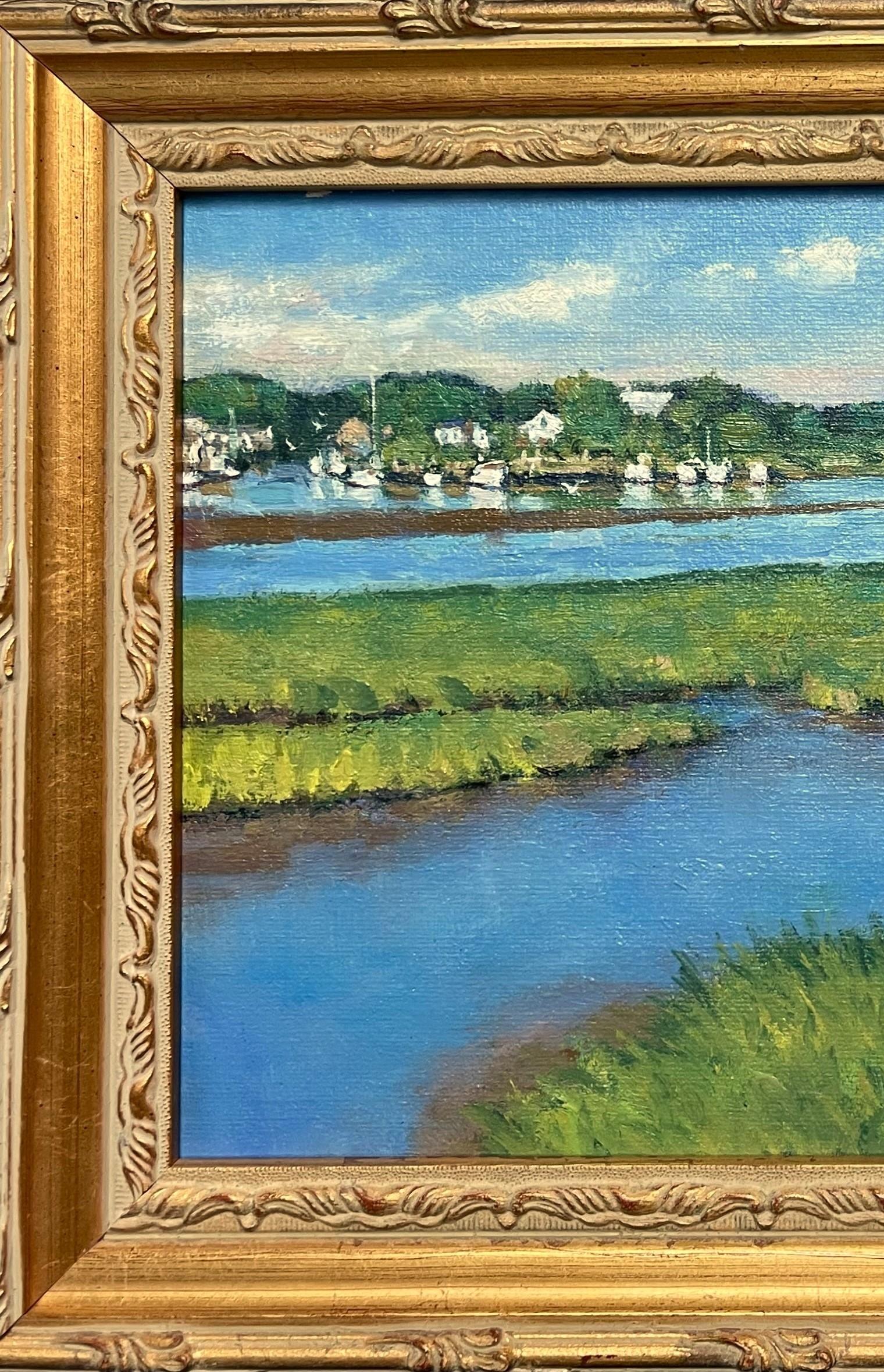 Pittura impressionistica di Marin Mike Budden Backwater Hideaway Boats - Painting di Michael Budden