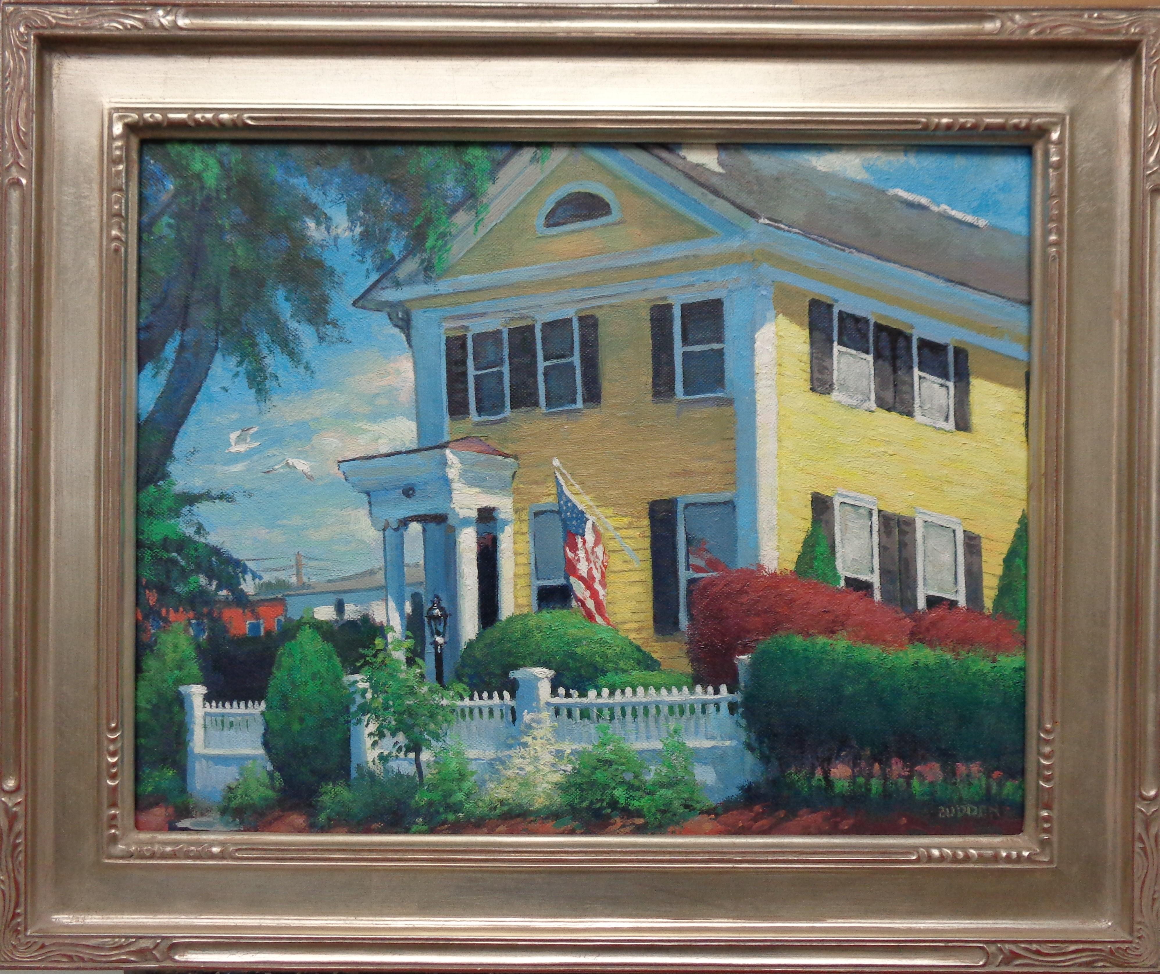 The Captains House is a beautiful  oil painting on panel by award winning contemporary artist Michael Budden that showcases the John Havens sawyer House, 1835 located in Mystic Ct. I started this painting on site back in 2018 at the Mystic Seaports