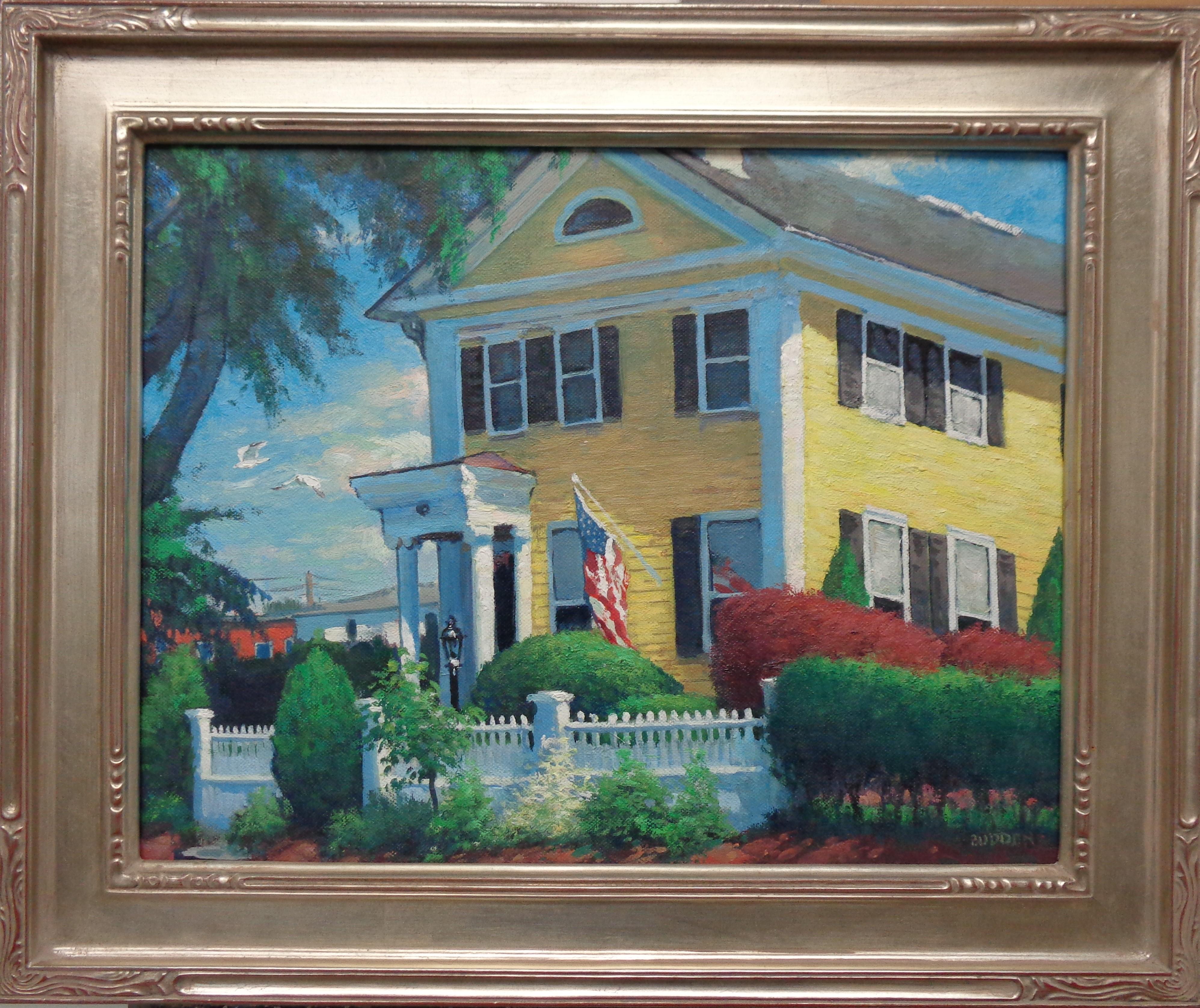 La Casa de los Capitanes es una hermosa  pintura al óleo sobre tabla del galardonado artista contemporáneo Michael Budden que muestra la Casa John Havens Sawyer, 1835 situada en Mystic Ct. Empecé a pintar este cuadro in situ en 2018, en la galería