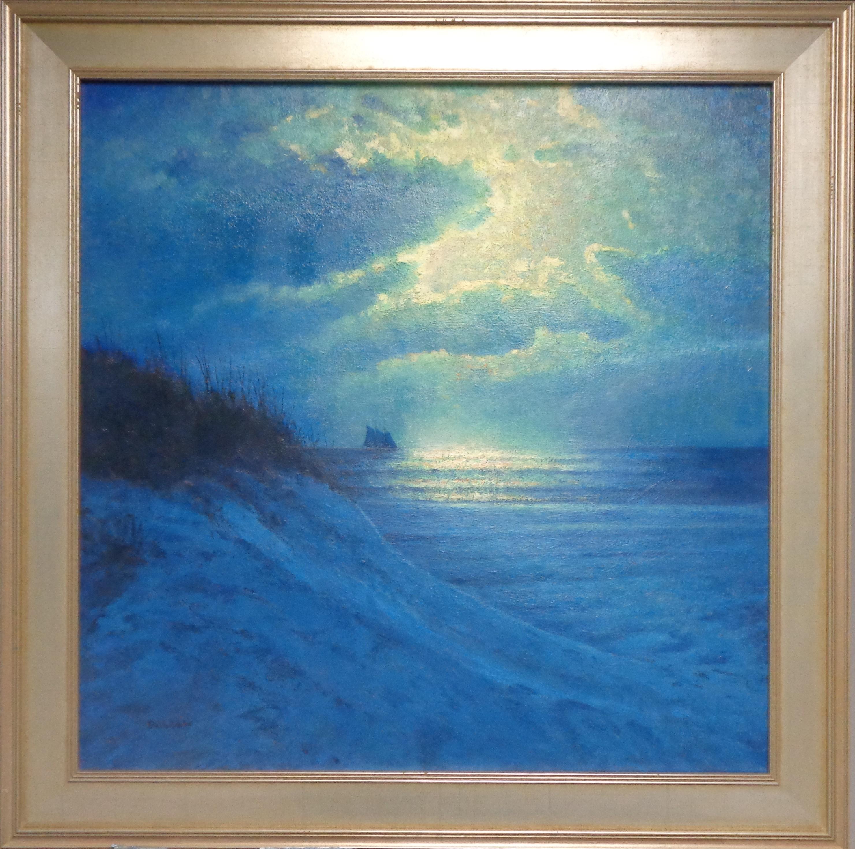 Impressionistic Seascape Nocturne Painting Michael Budden Moon Light Sailing