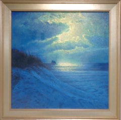 Impressionistic Seascape Nocturne Painting Michael Budden Moon Light Sailing