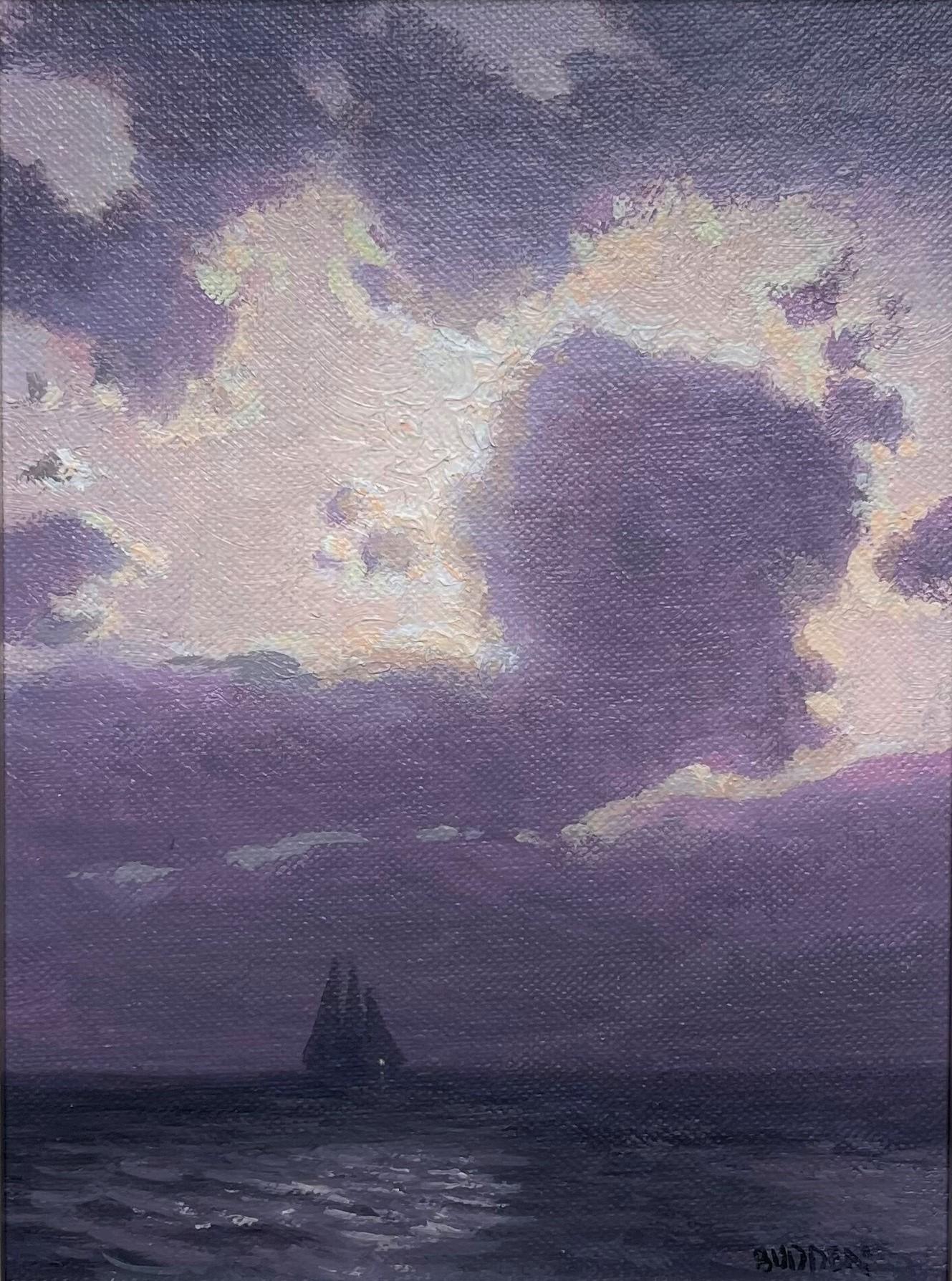 Impressionistic Seascape Nocturne Painting Michael Budden Moonlight Sailing  For Sale 1