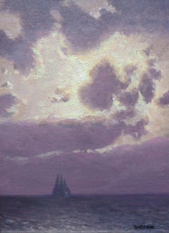 Impressionistic Seascape Nocturne Painting Michael Budden Moonlight Sailing