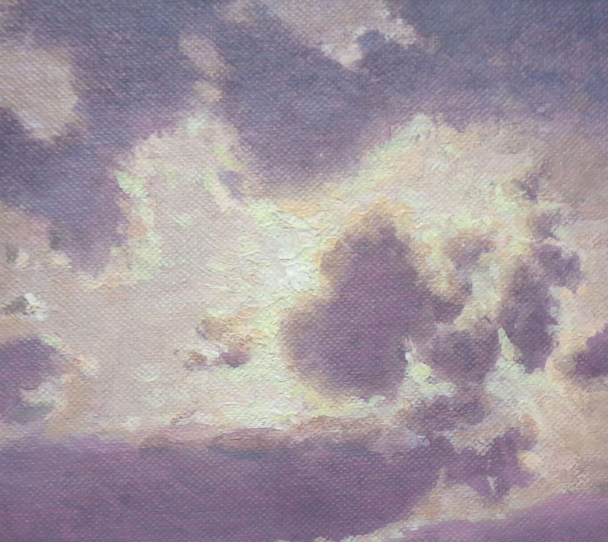 Pittura impressionistica di paesaggio marino Notturno Michael Budden Chiaro di luna in barca a vela in vendita 2