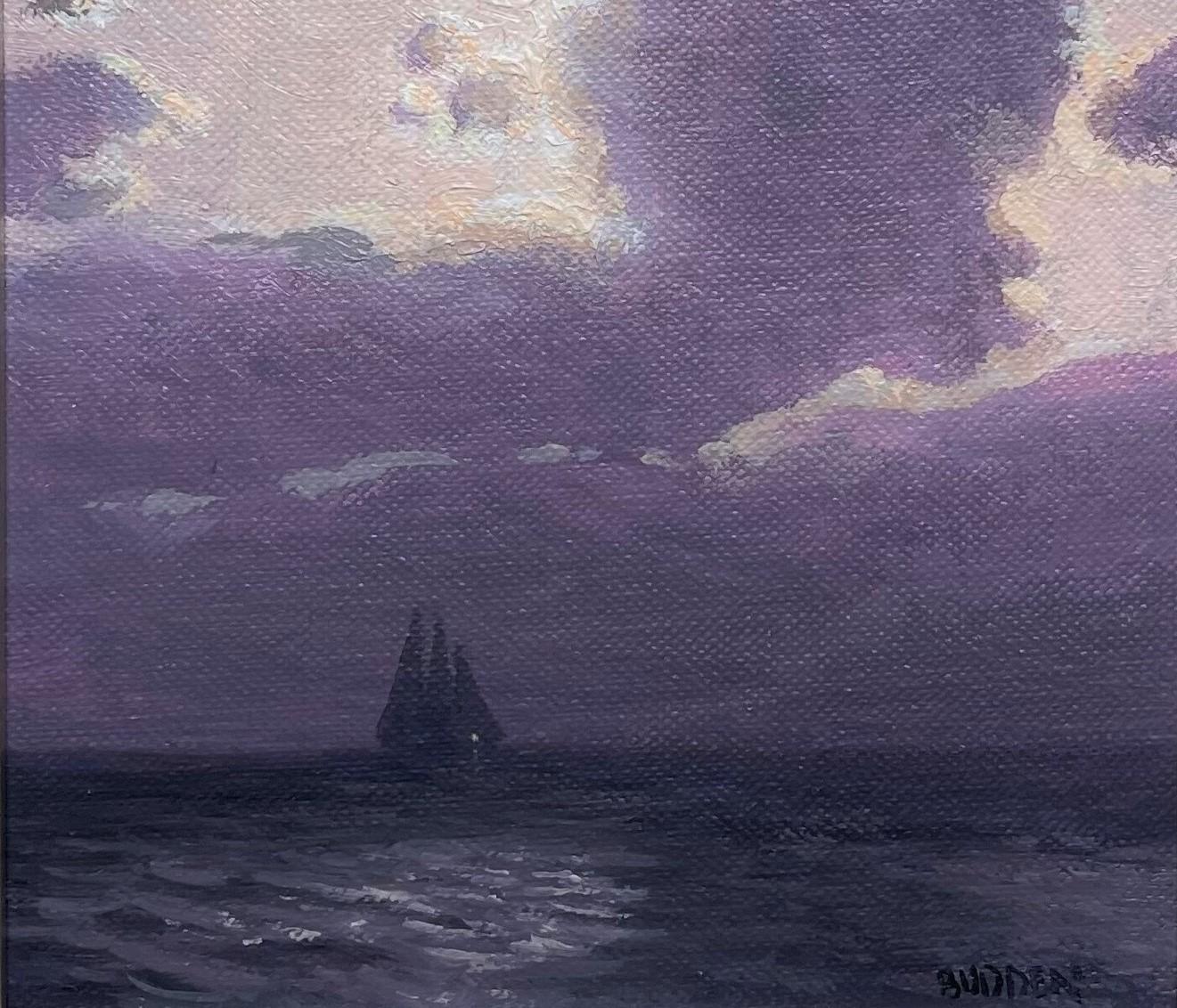 Impressionistic Seascape Nocturne Painting Michael Budden Moonlight Sailing  For Sale 3