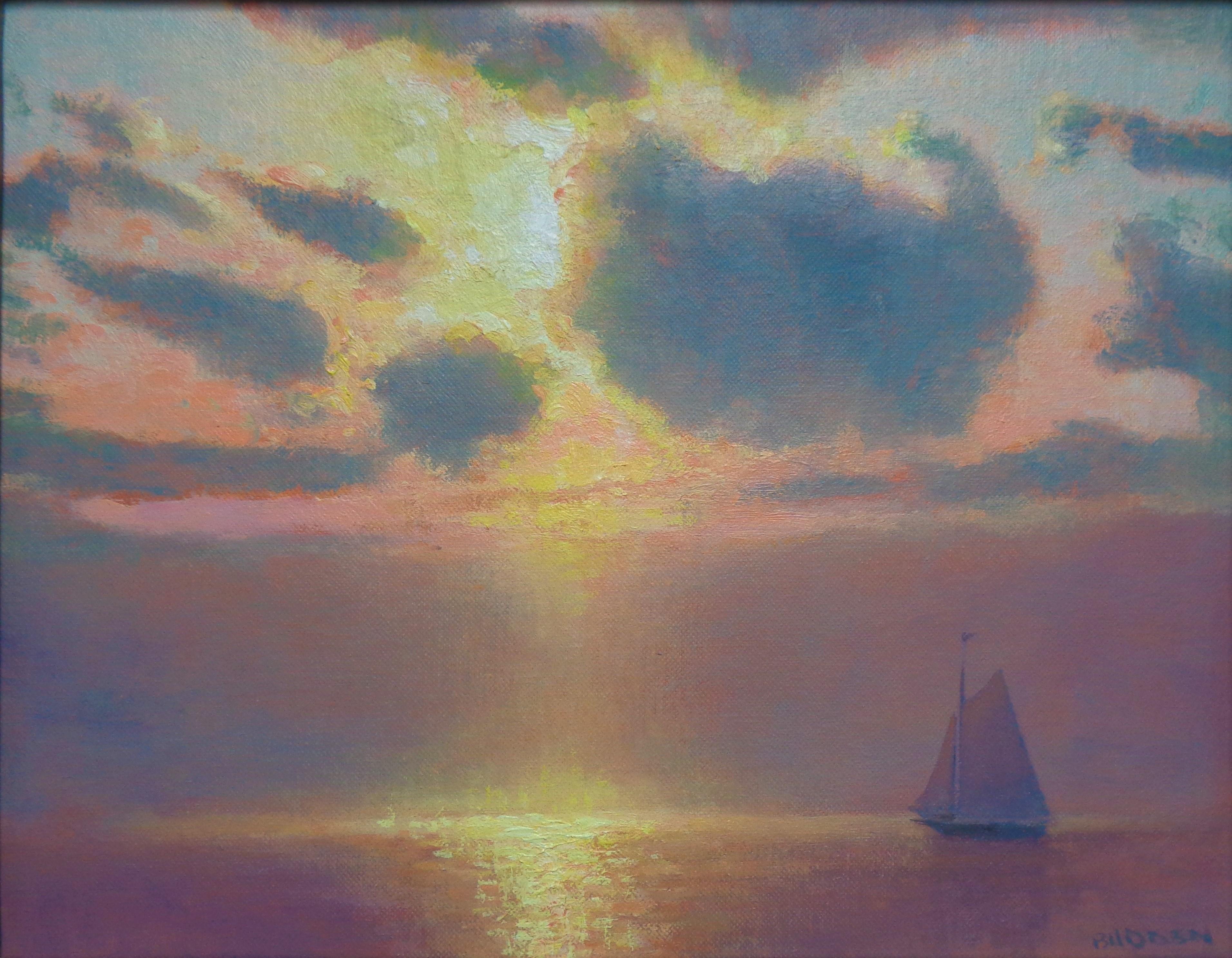 Paesaggio marino impressionistico Oceano Notturno Pittura Michael Budden Viaggio mistico in vendita 1