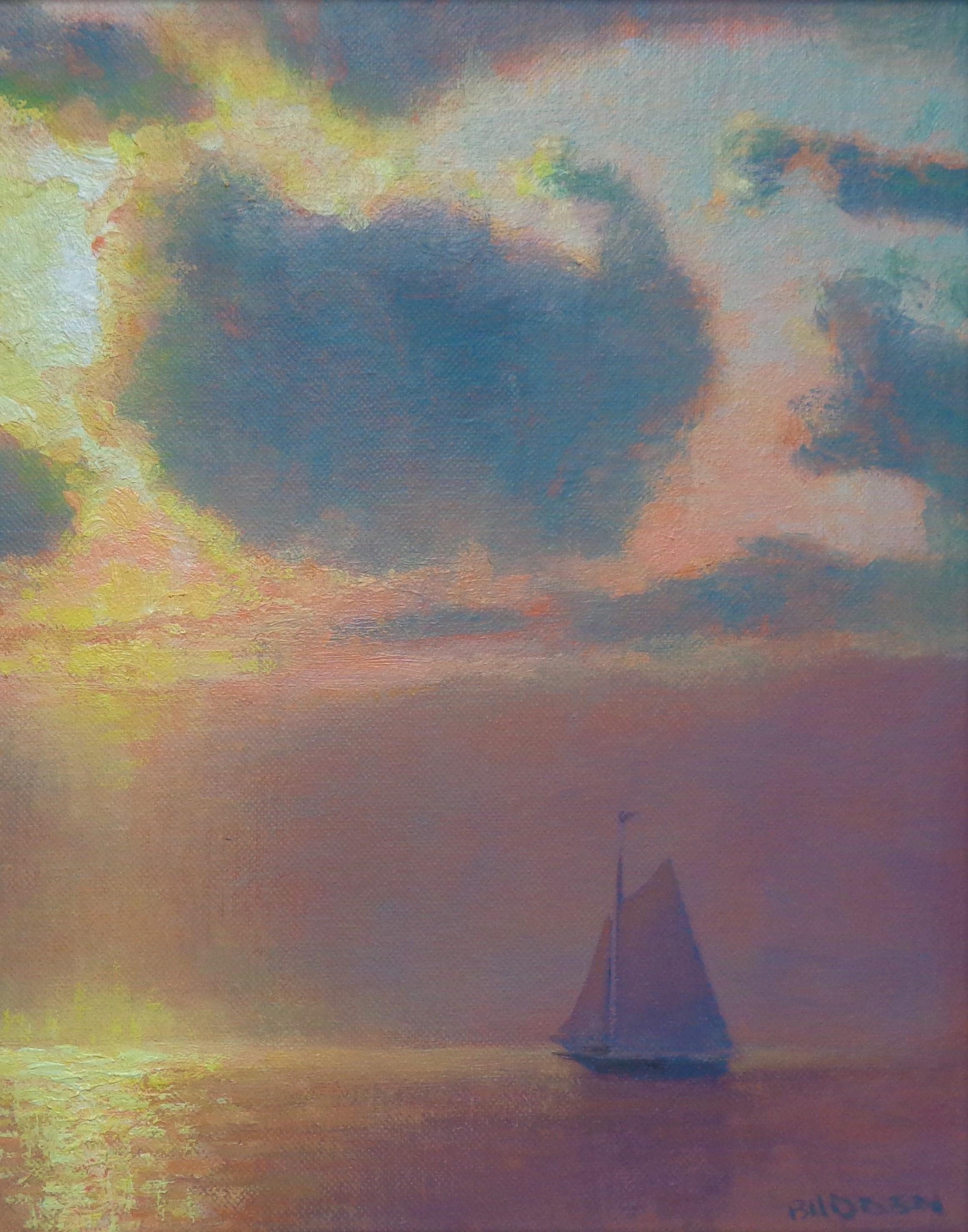Paesaggio marino impressionistico Oceano Notturno Pittura Michael Budden Viaggio mistico in vendita 3