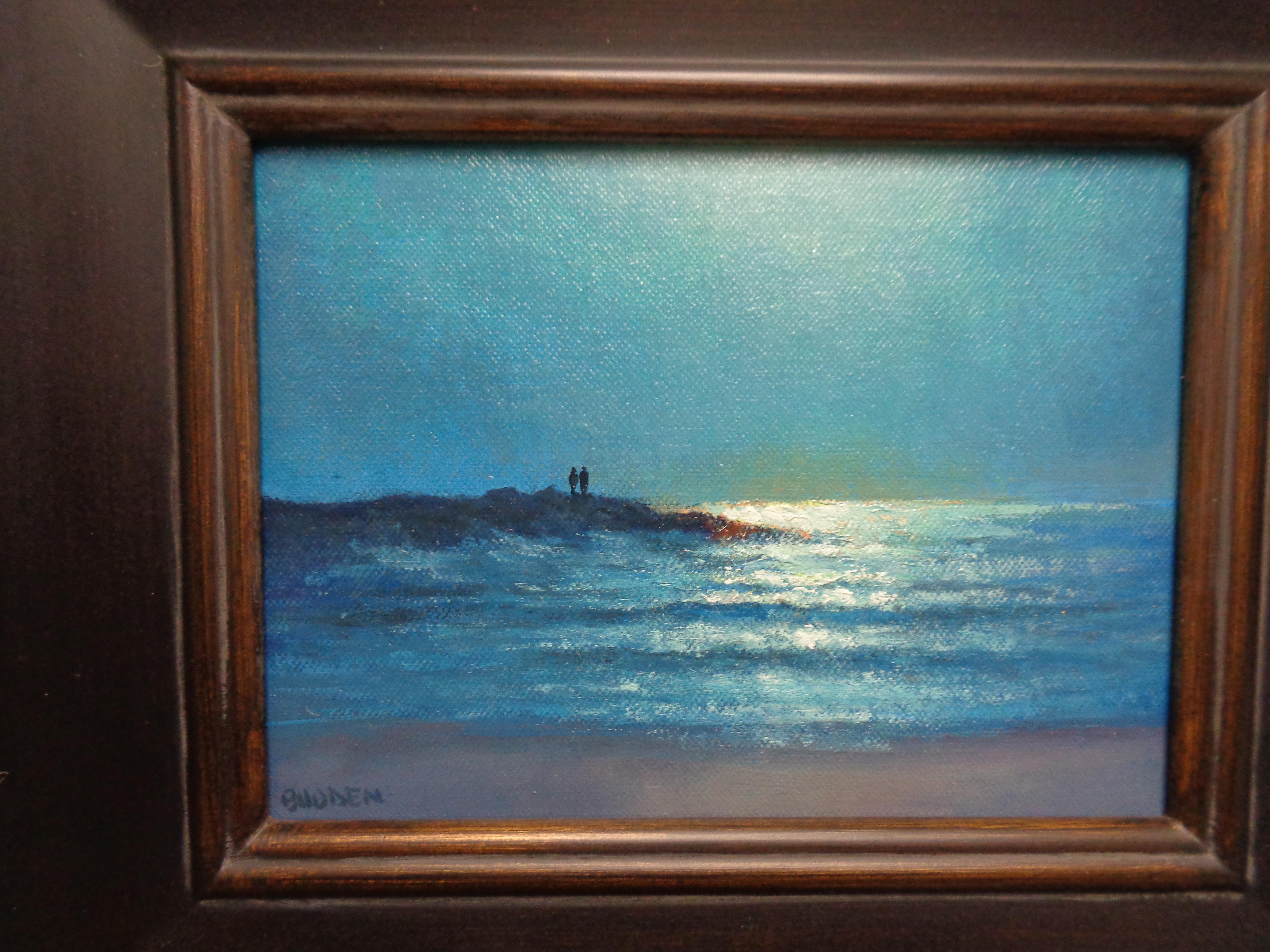 Impressionistic Seascape Ocean Painting Michael Budden Moon Light Jetty 1
