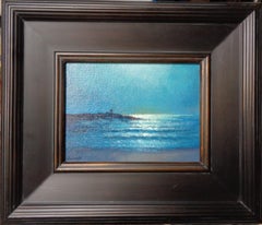Impressionistic Seascape Ocean Painting Michael Budden Moon Light Jetty