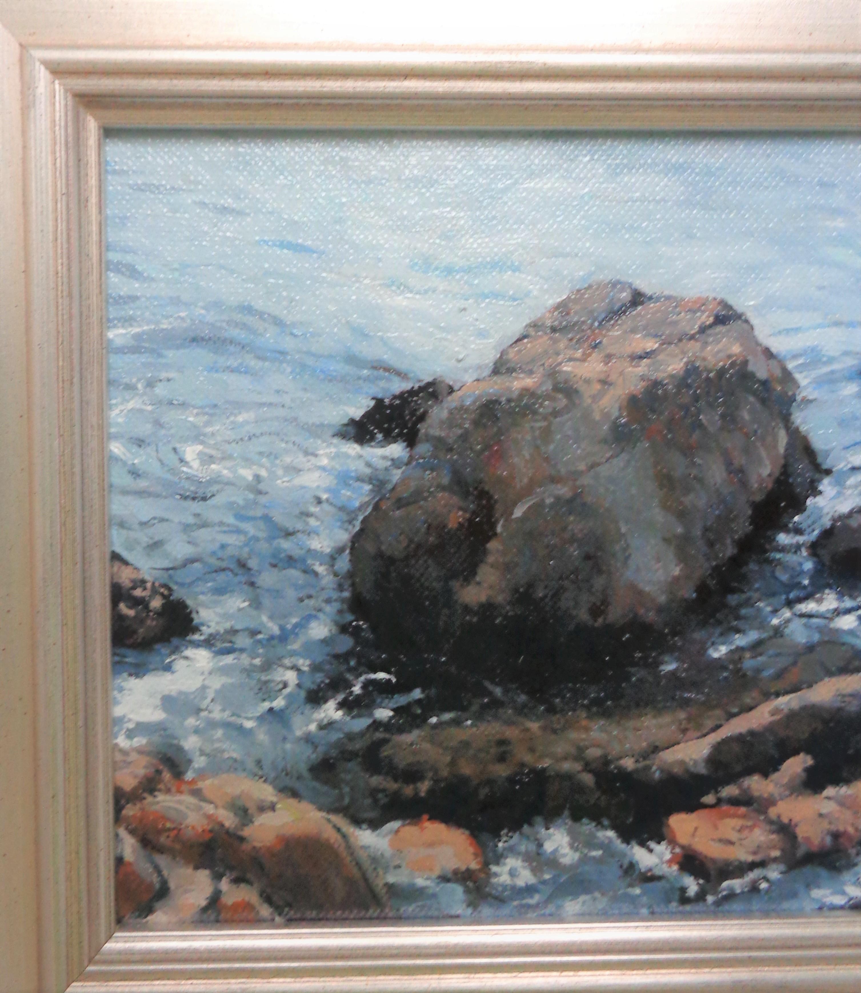 Impressionistic Seascape Ocean Painting Michael Budden Rocks and Water Study 1