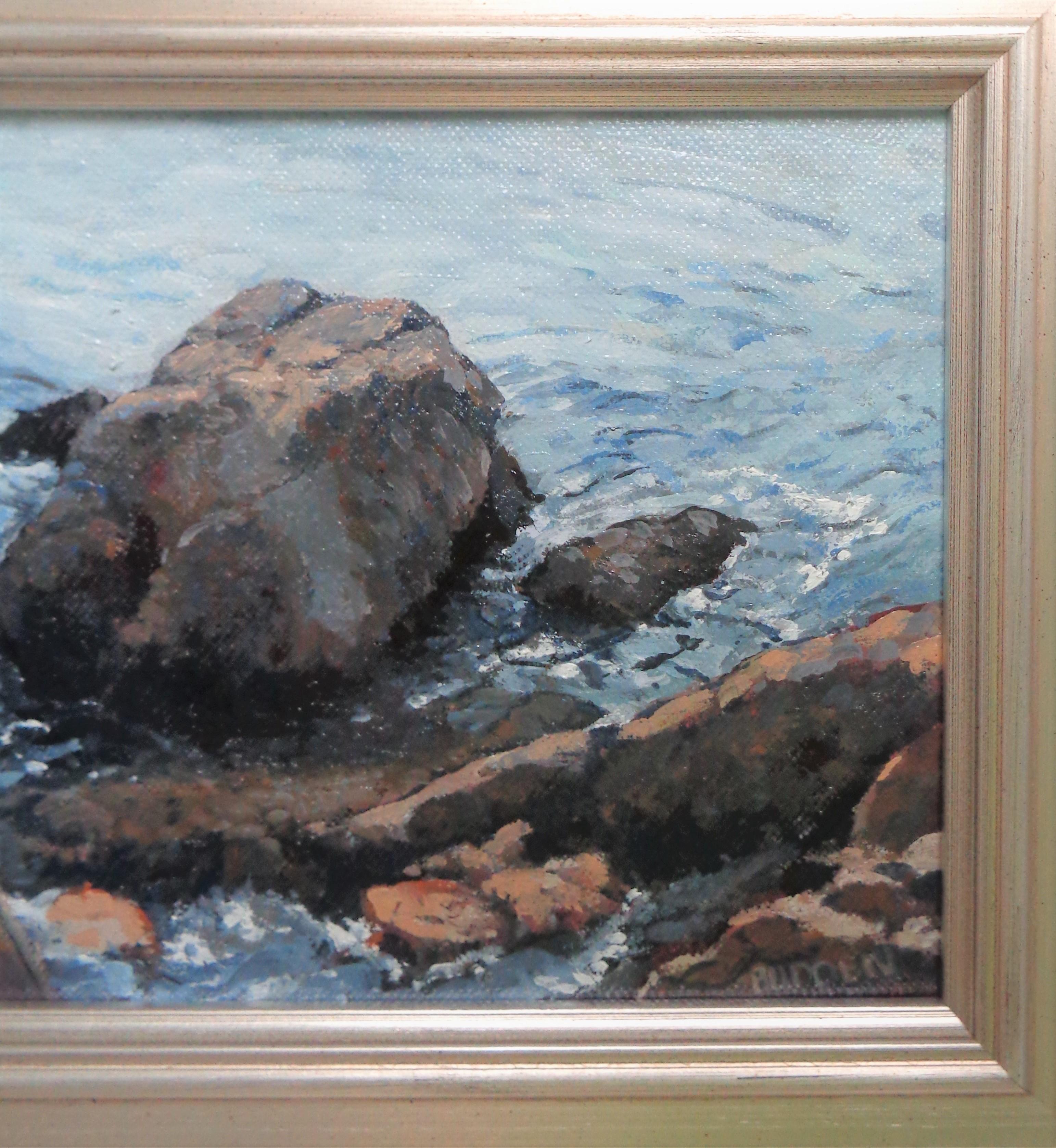 Impressionistic Seascape Ocean Painting Michael Budden Rocks and Water Study 2